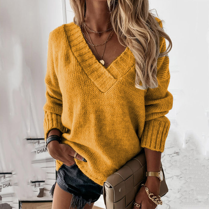 V-neck pullover sweater knitwear women's top coat