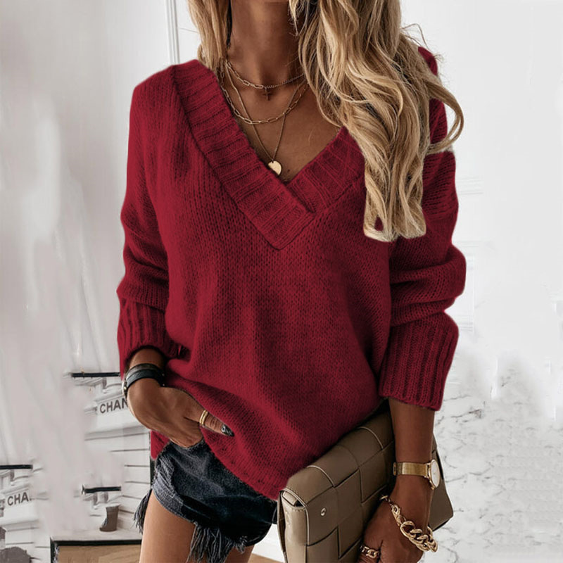 V-neck pullover sweater knitwear women's top coat