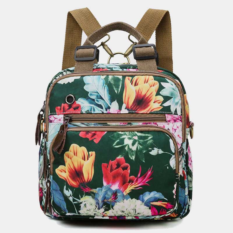 Multifunctional Waterproof Flower Printing Backpack Floral Diaper Bag Crossbody Bag