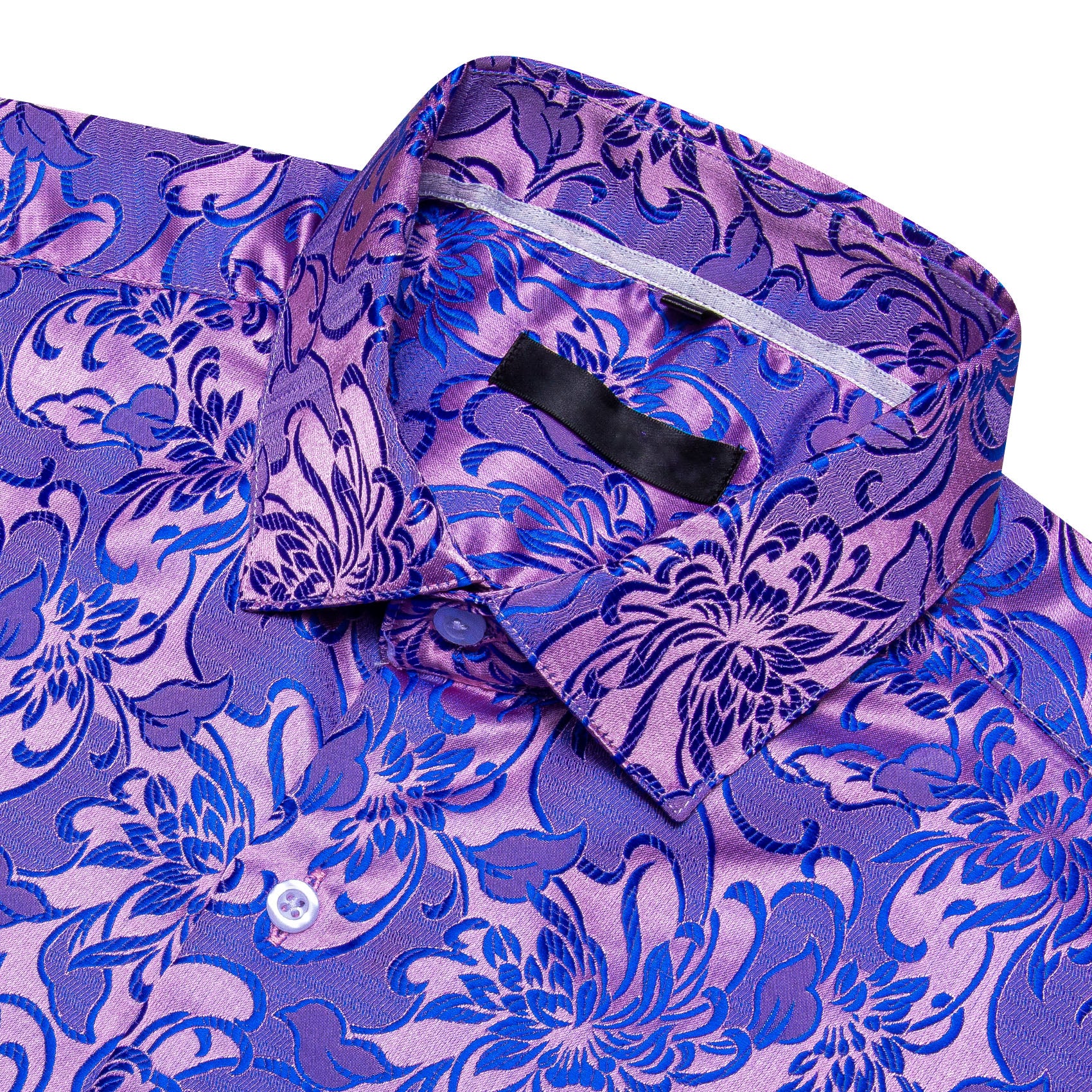 Purple Blue Floral Silk Men's Long Sleeve Shirt