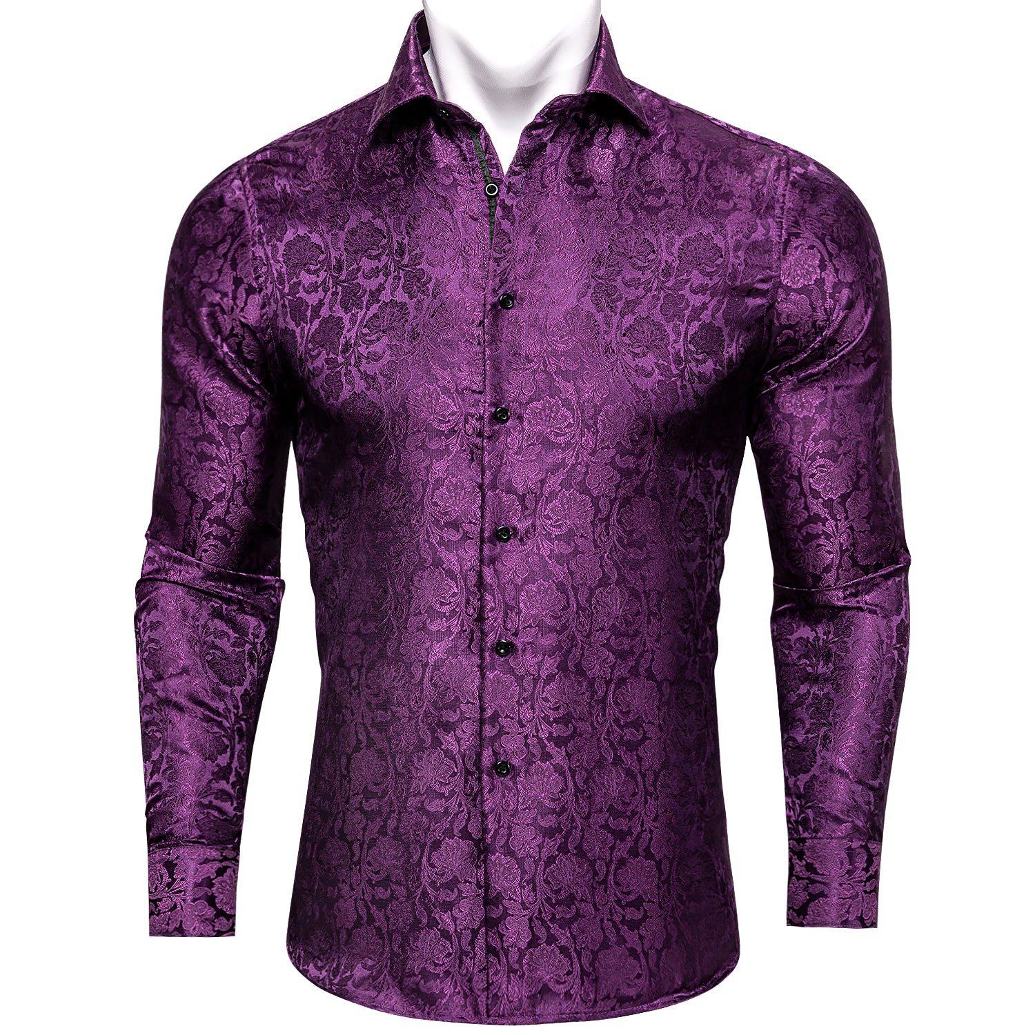 Purple Floral Silk Men's Long Sleeve Shirt