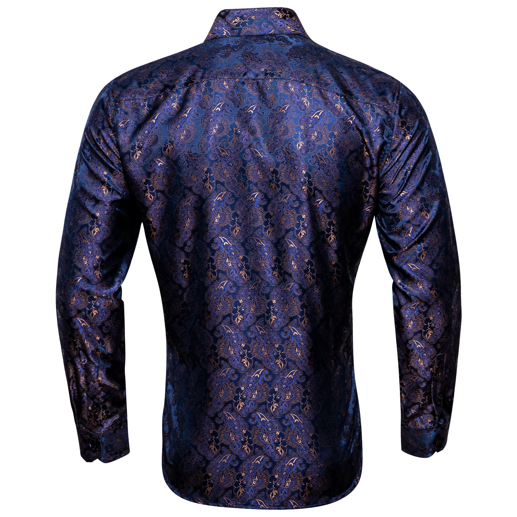 Blue Golden Floral Silk Men's Long Sleeve Shirt