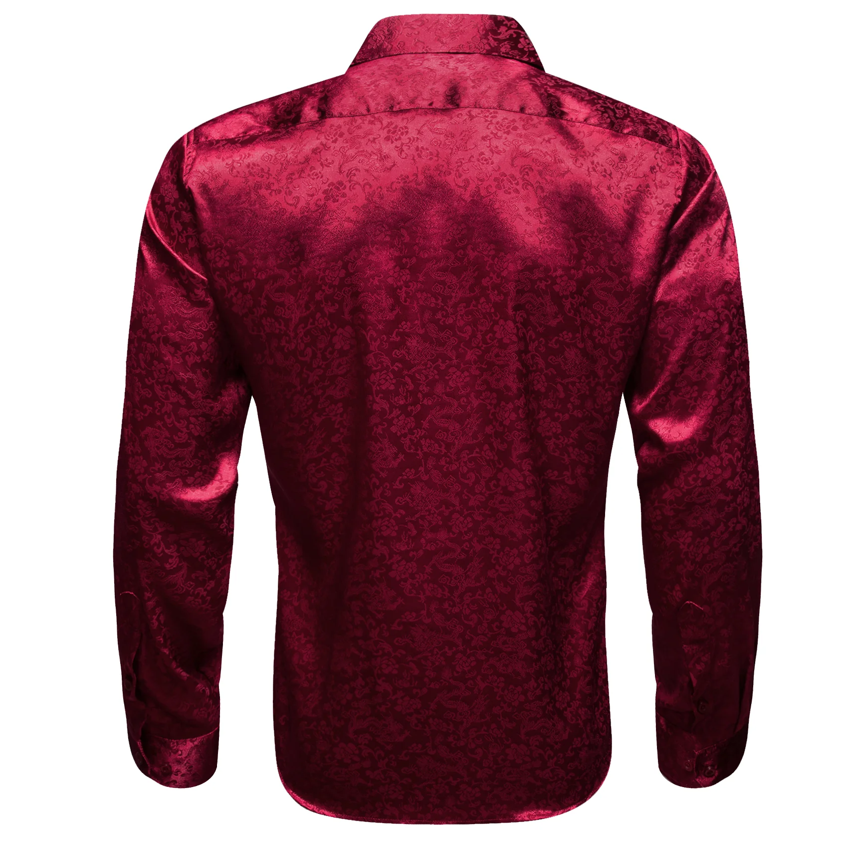 Dark Red Floral Men's Long Sleeve Shirt