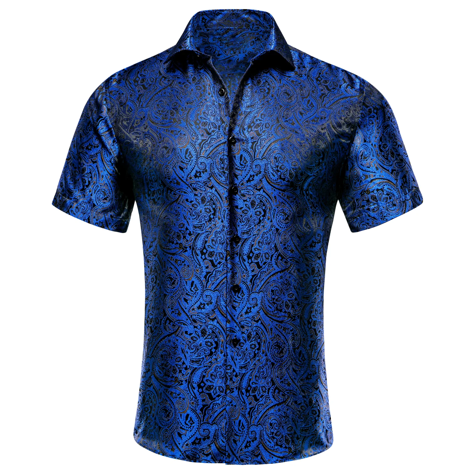 New Deep Blue Paisley Silk Men's Short Sleeve Shirt