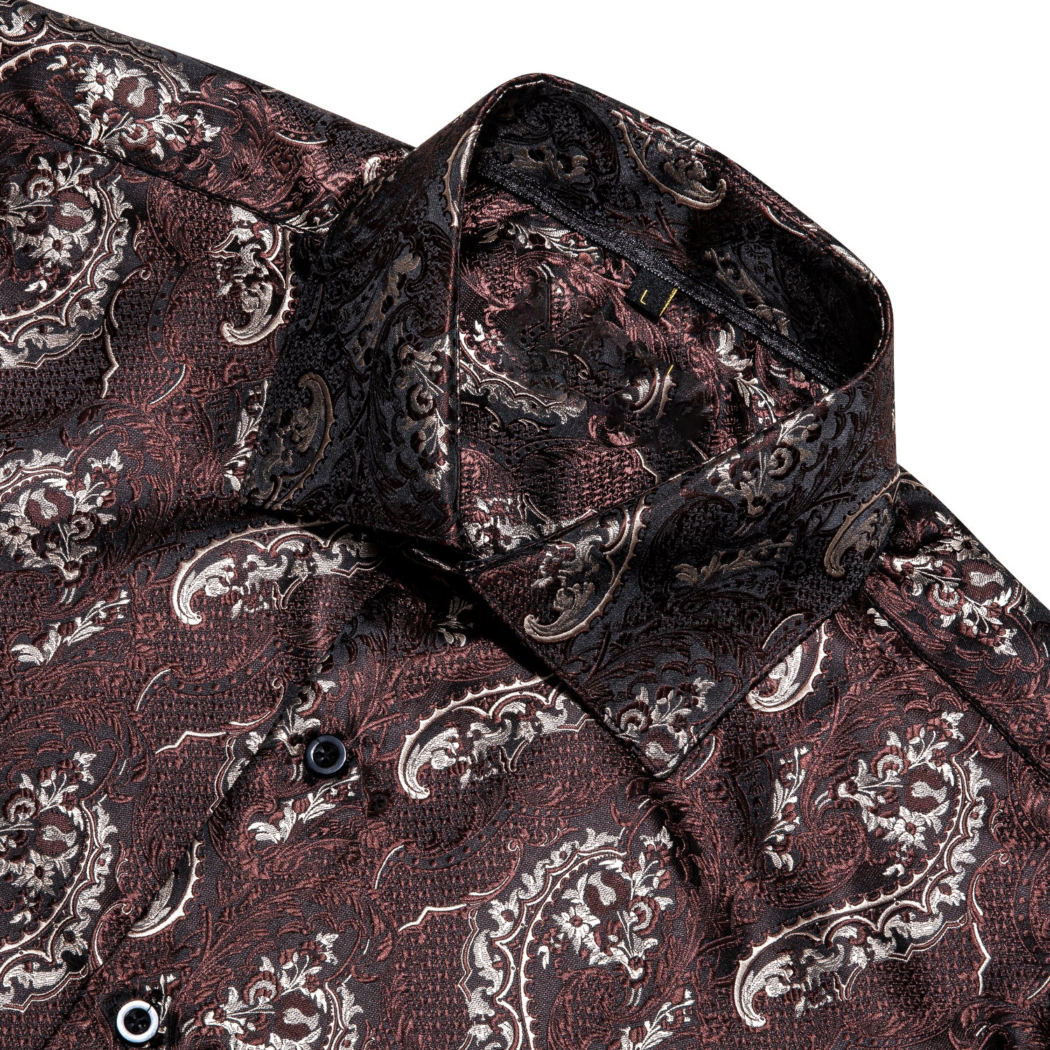 New Brown Floral Pattern Silk Men's Long Sleeve Shirt