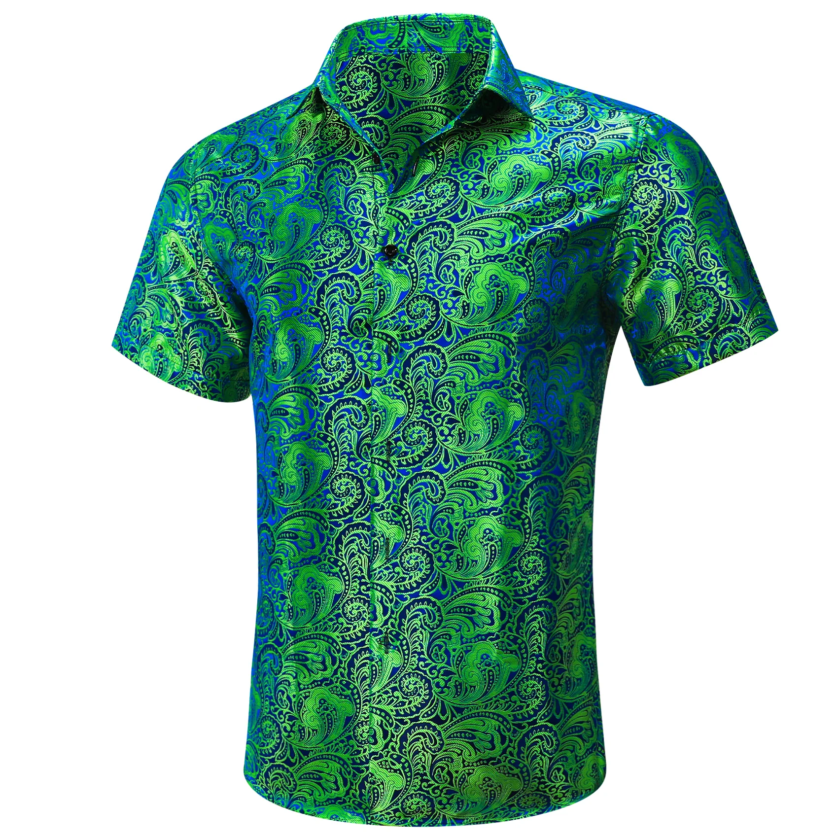 Blue Green Paisley Men's Short Sleeve Summer Shirt