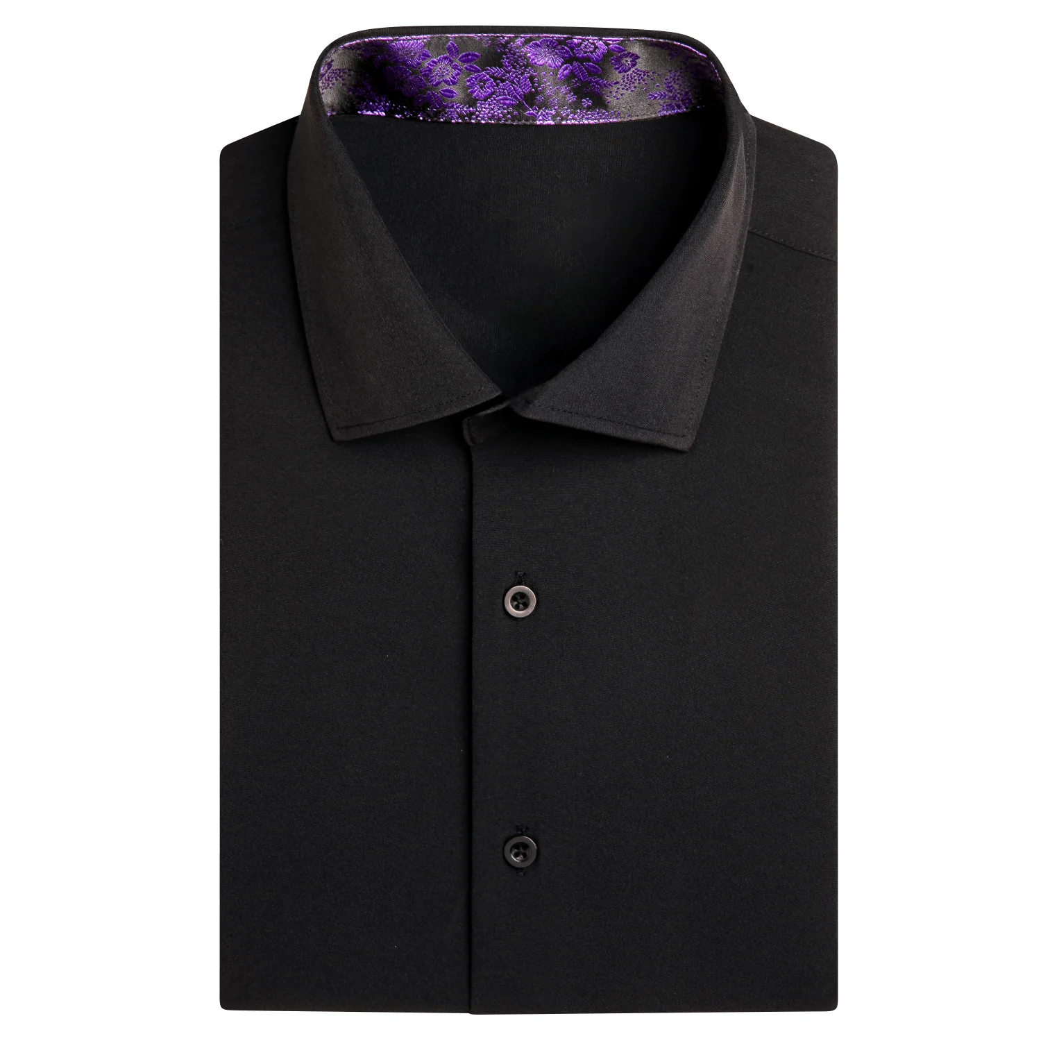 Splicing Style Black with Purple Pasiley Silk Men's Short Sleeve Shirt