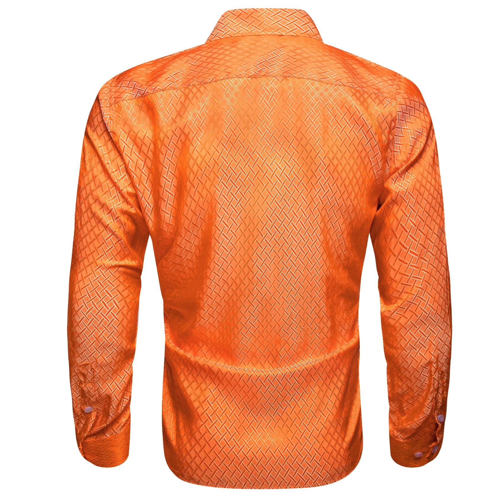 Bright Orange Plaid Silk Men's Long Sleeve Shirt