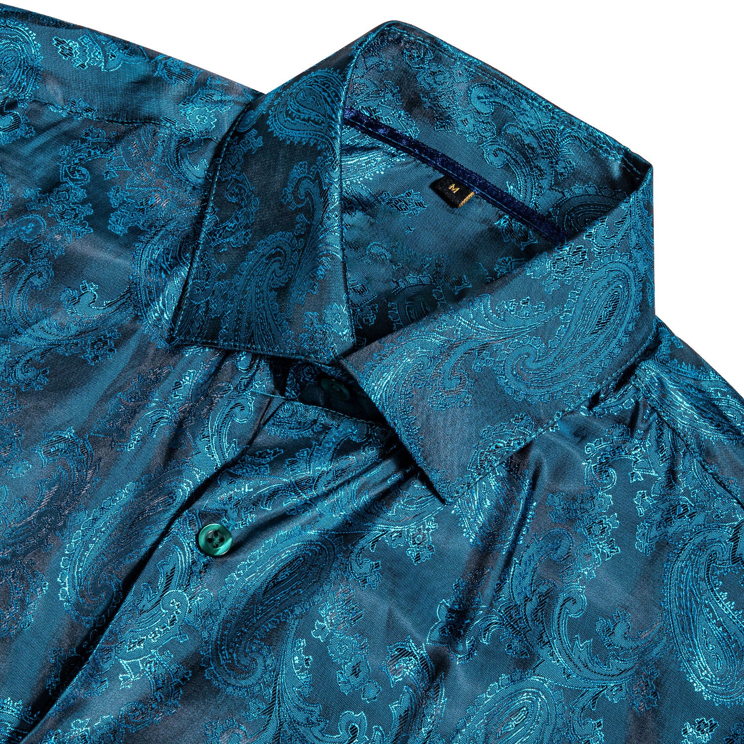 Lake Blue Paisley Pattern Silk Men's Long Sleeve Shirt