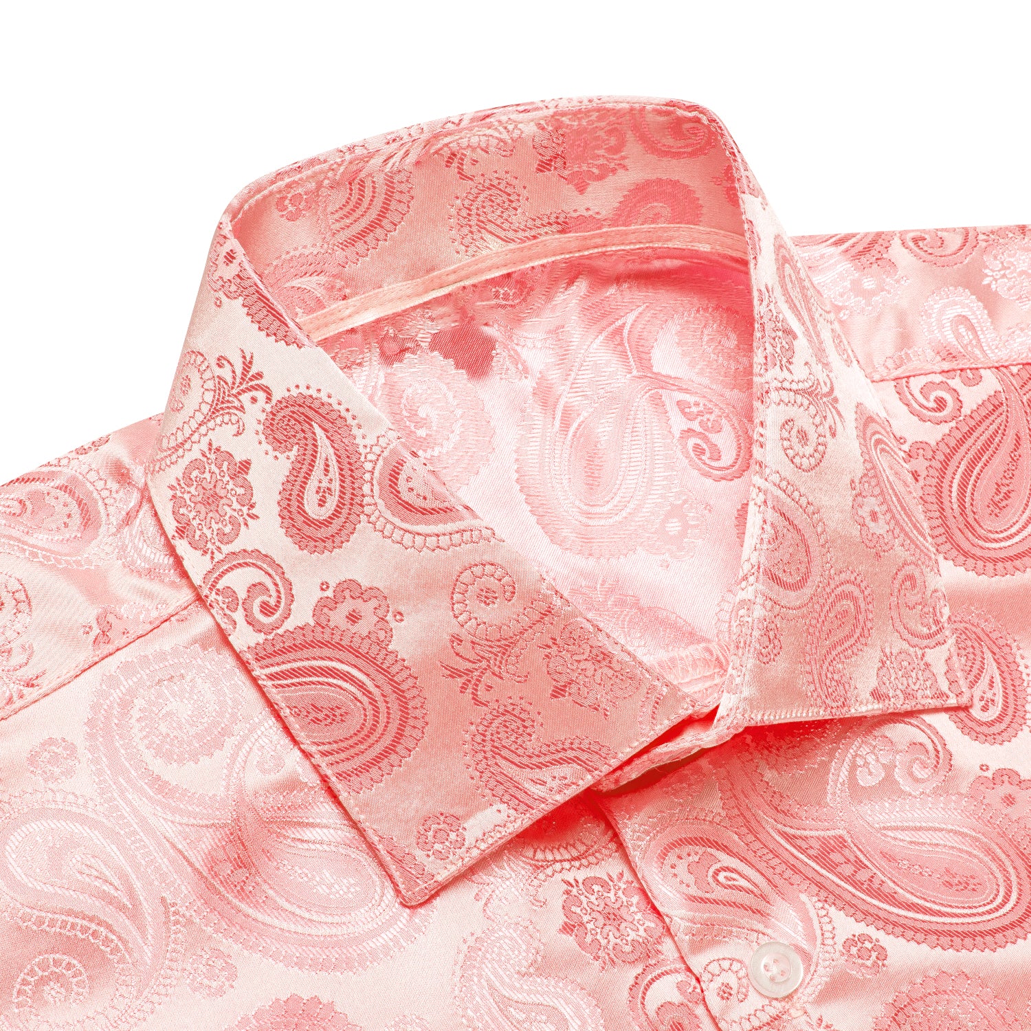 Flesh Pink Paisley Silk Men's Long Sleeve Shirt