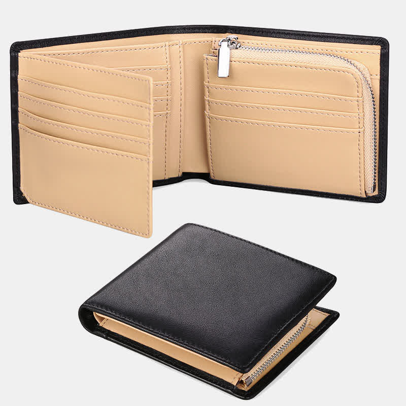 Men's Cowhide Leather RFID Blocking Bifold Wallet Stylish Anti Theft Wallets