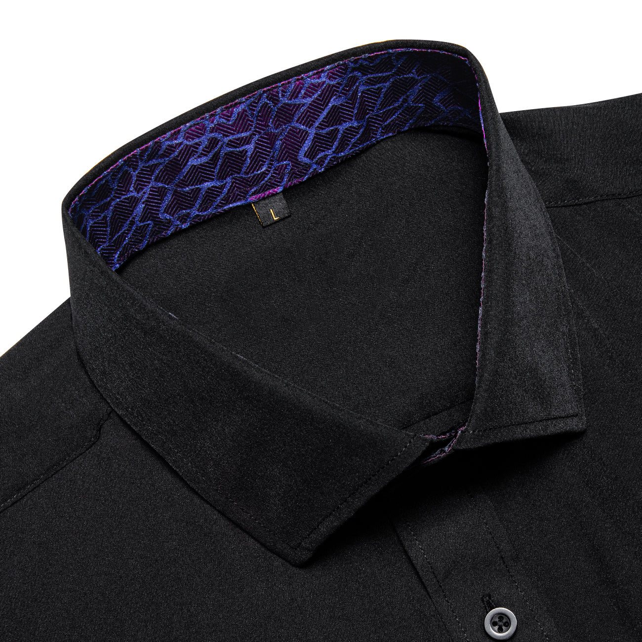 Splicing Style Black with Purple Novelty Edge Men's Solid Long Sleeve Shirt