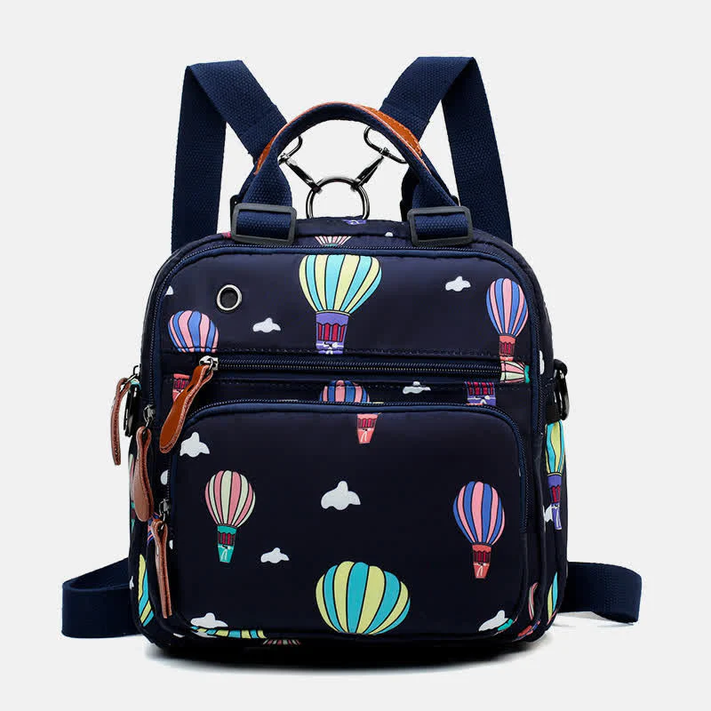 Multifunctional Waterproof Flower Printing Backpack Floral Diaper Bag Crossbody Bag