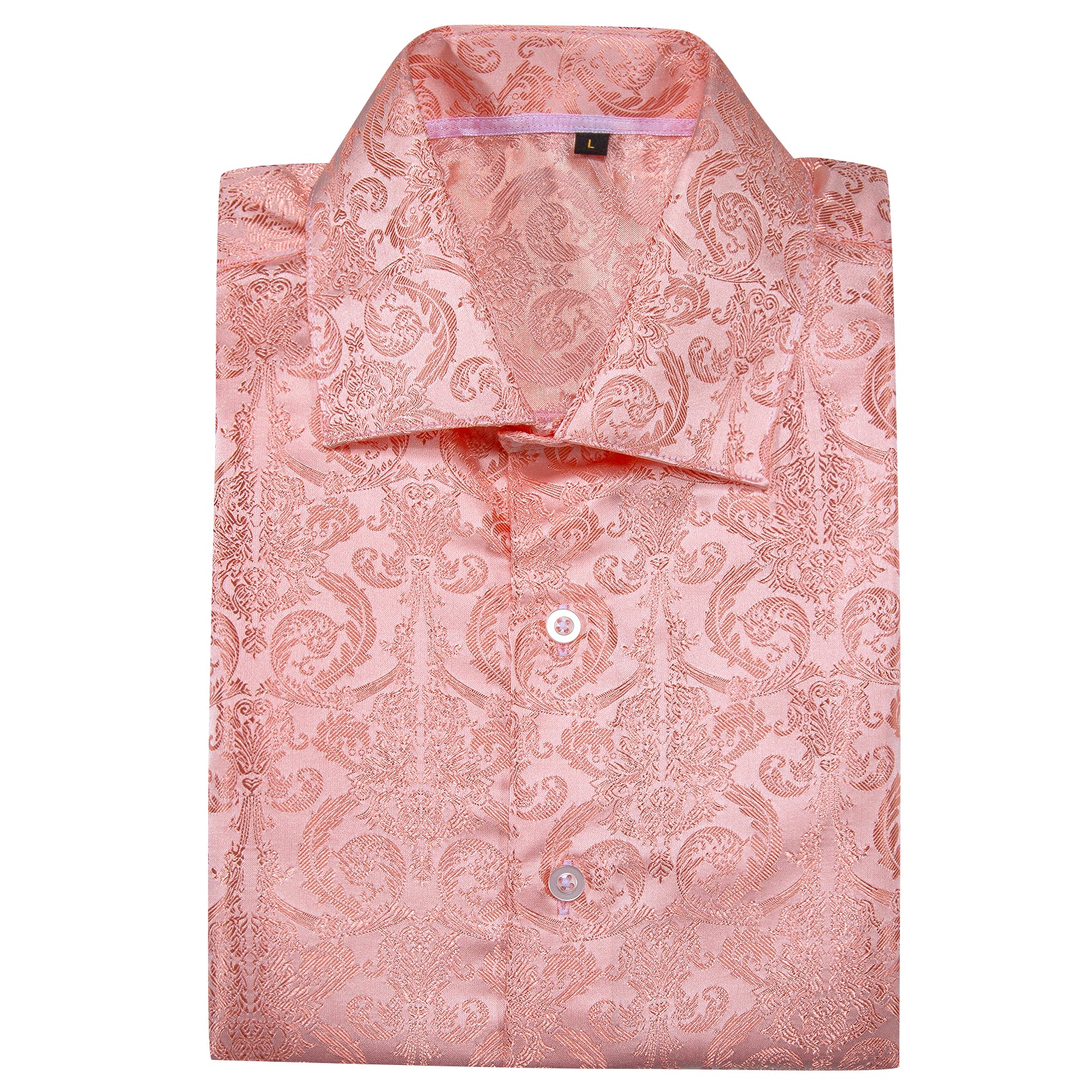 New Pink Floral Pattern Silk Men's Long Sleeve Shirt