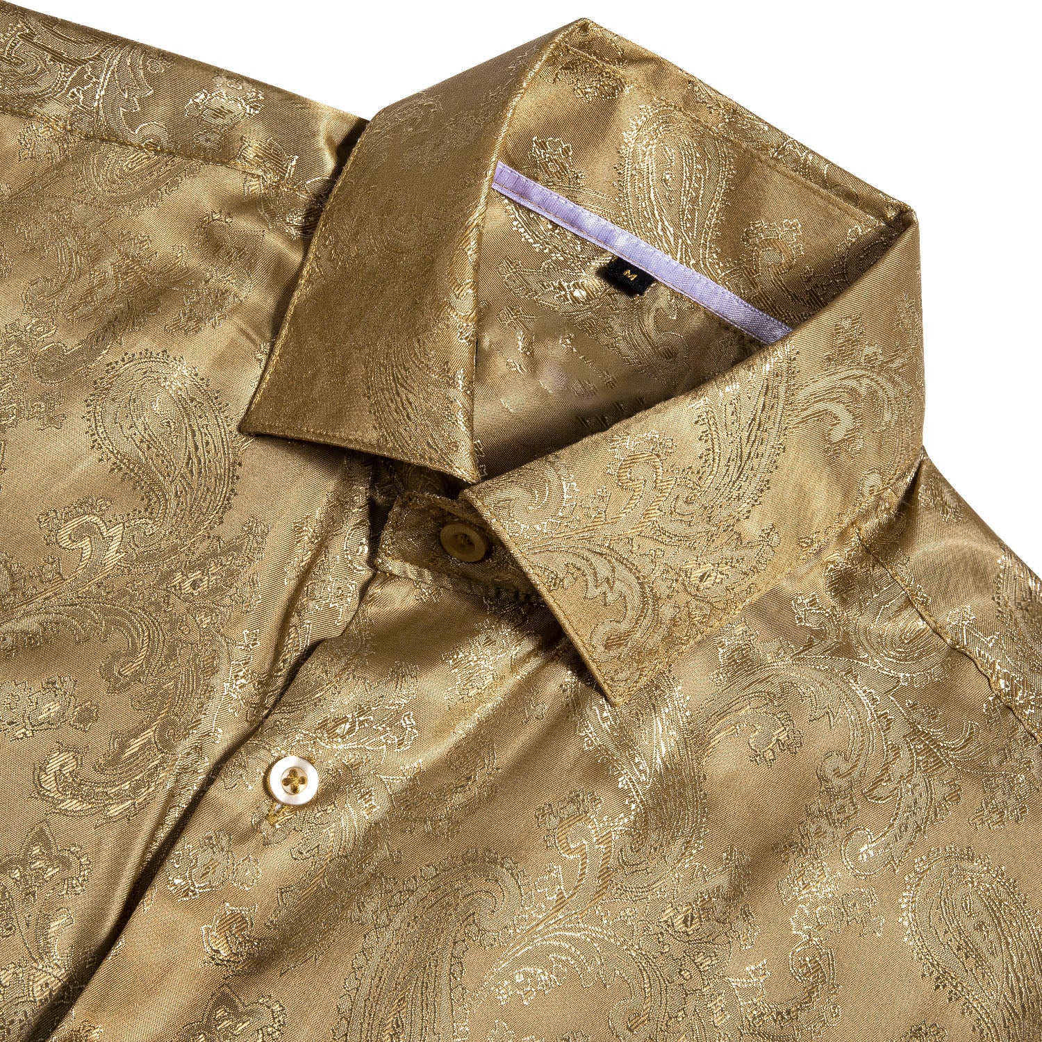 Khaki Yellow Paisley Pattern Silk Men's Long Sleeve Shirt