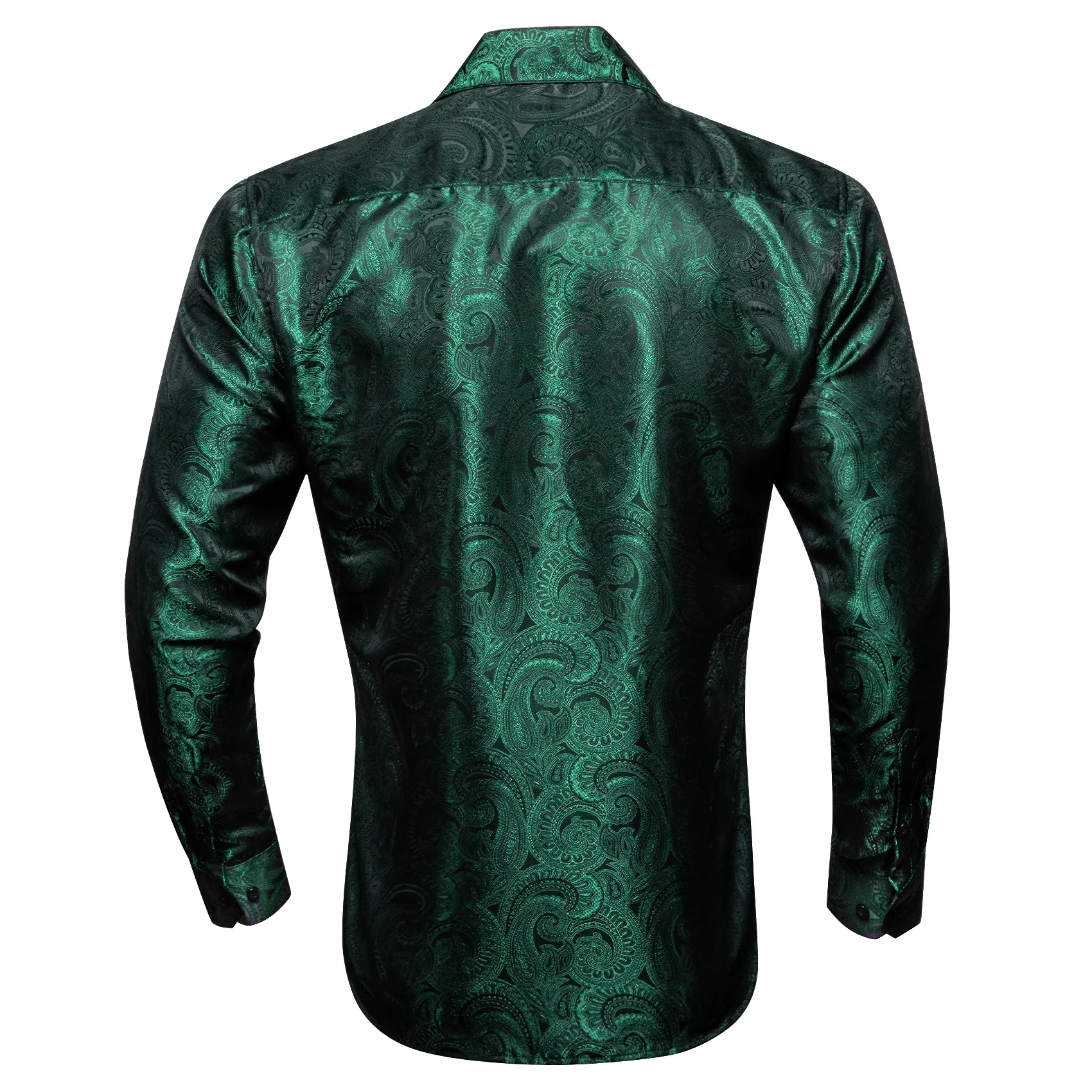 New Luxury Green Paisley Pattern Silk Men's Long Sleeve Shirt