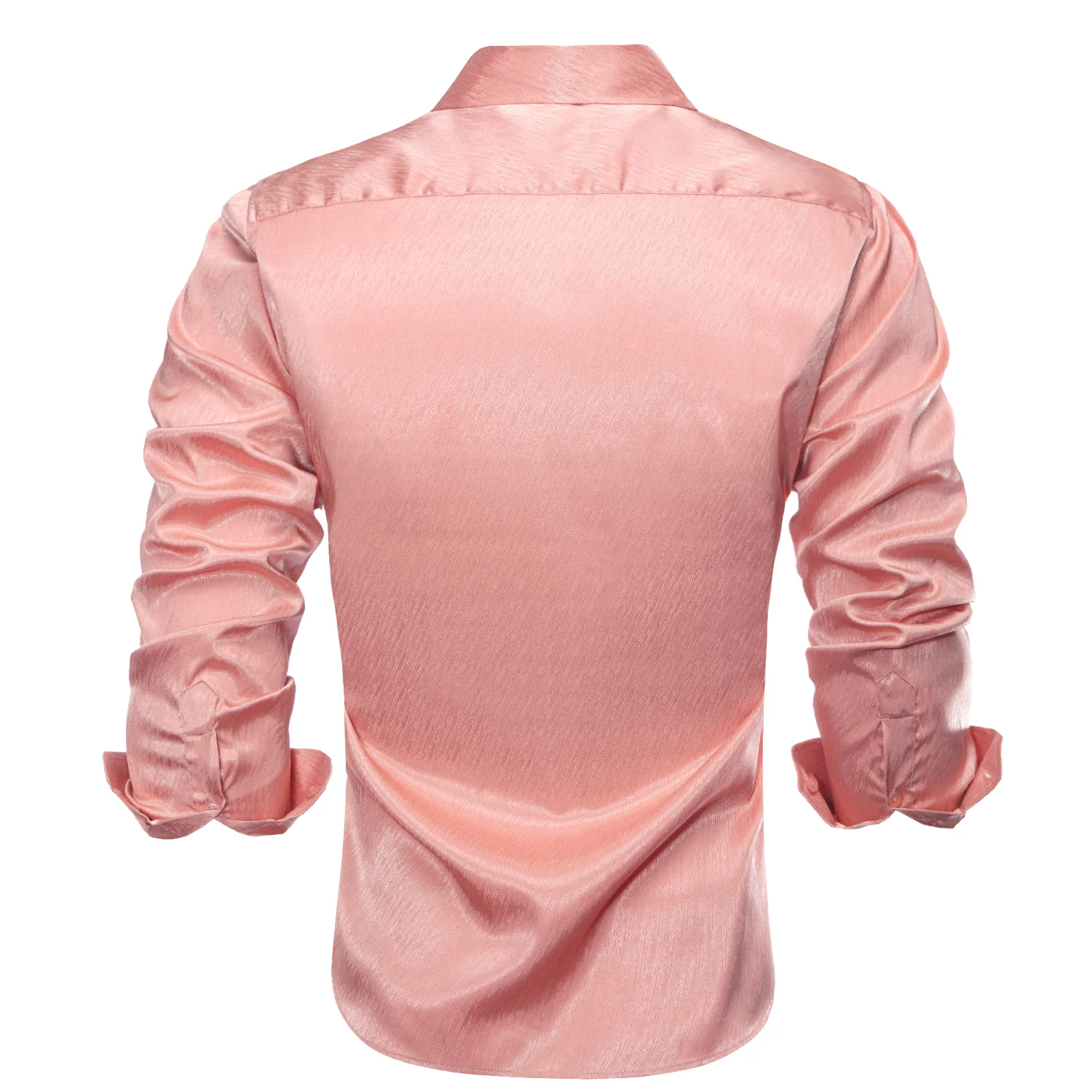 Coral Pink Solid Silk Men's Long Sleeve Shirt