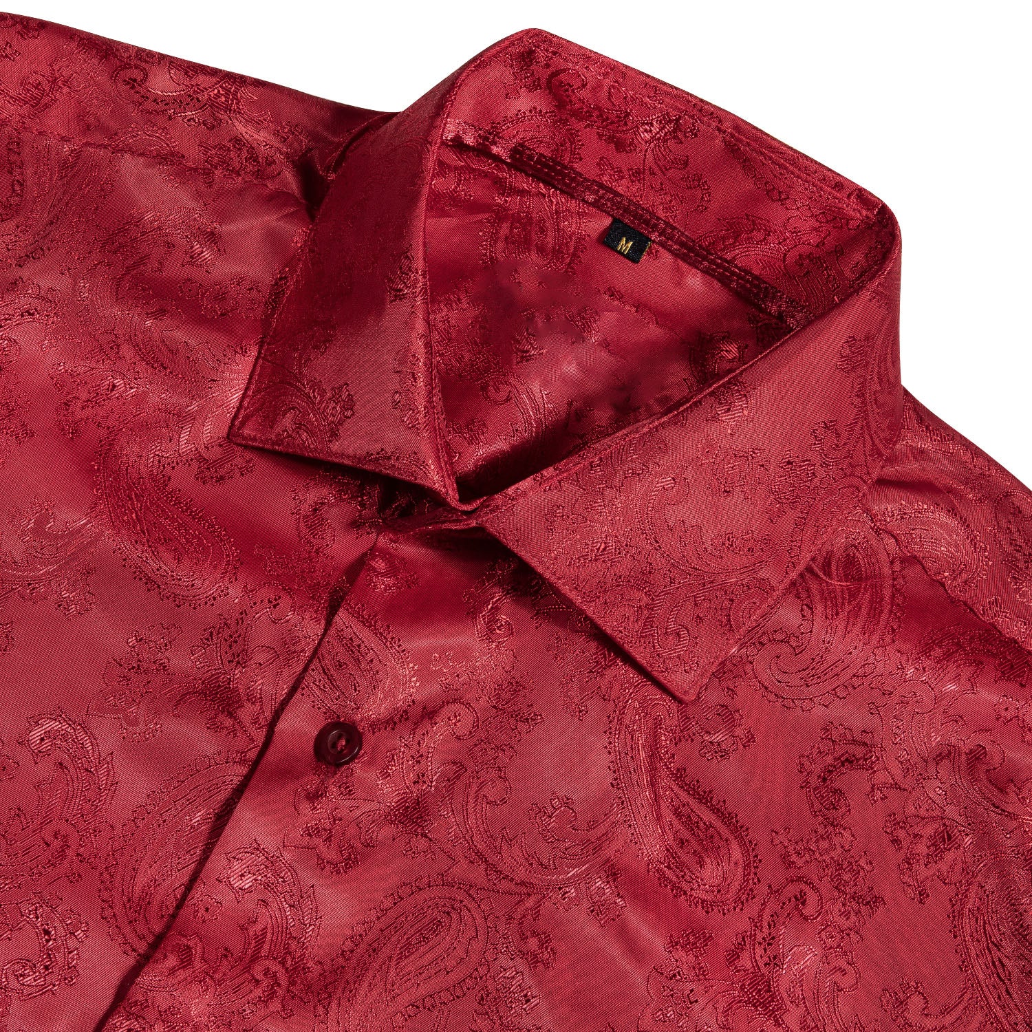Bright Red Paisley Pattern Silk Men's Long Sleeve Shirt