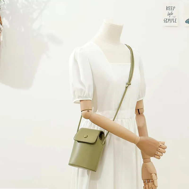 Women Mini Retro Bucket Bag PU Leather Phone Bag Crossbody Bag