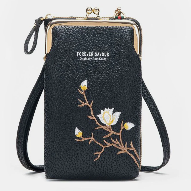 Multi-Slot Elegant Floral Embroidery Crossbody PhoneBag