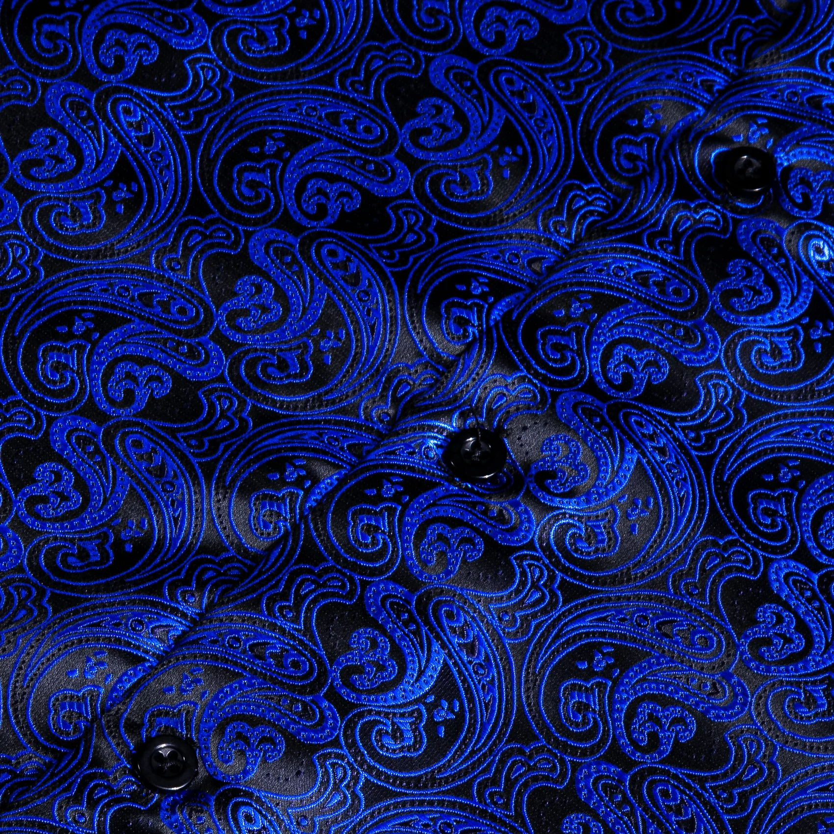 Black Blue Paisley Style Silk Men's Long Sleeve Shirt