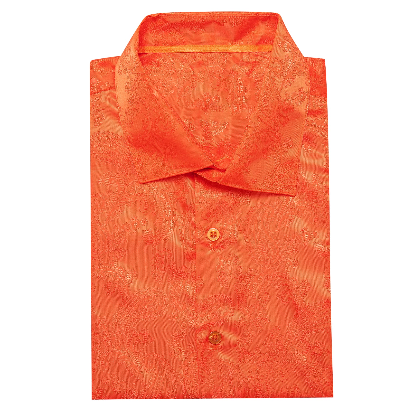 Orange Paisley Style Casual Silk Men's Long Sleeve Button Shirt