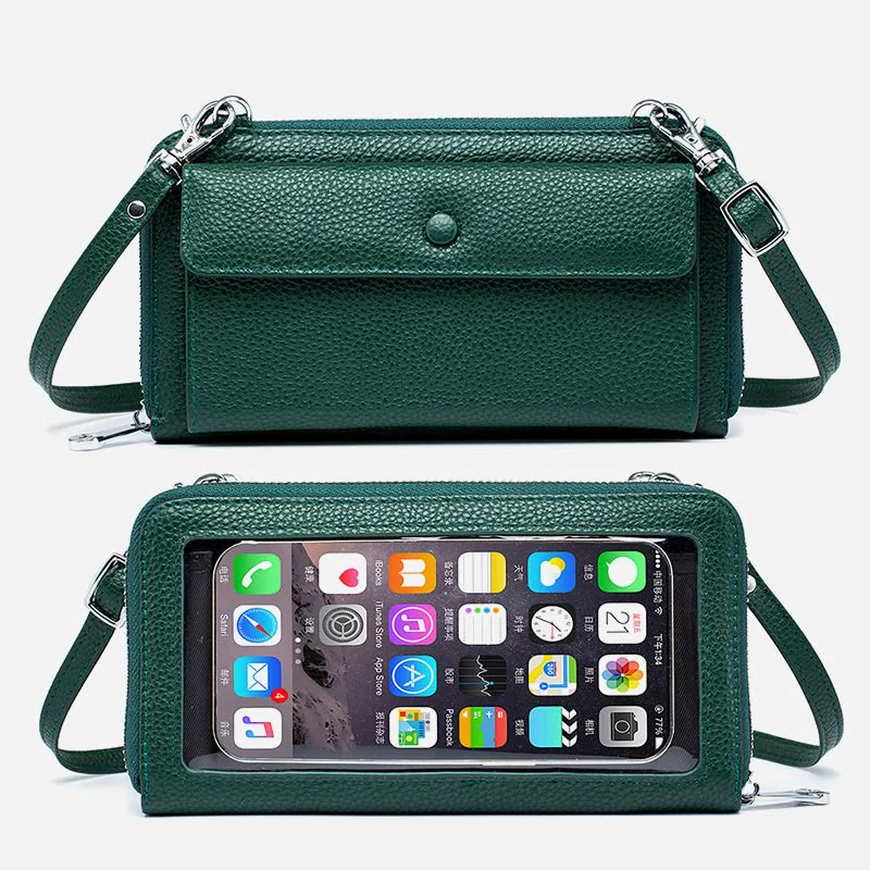 Genuine Leather Touch Screen Phone Bag Wallet Crossbody Purse