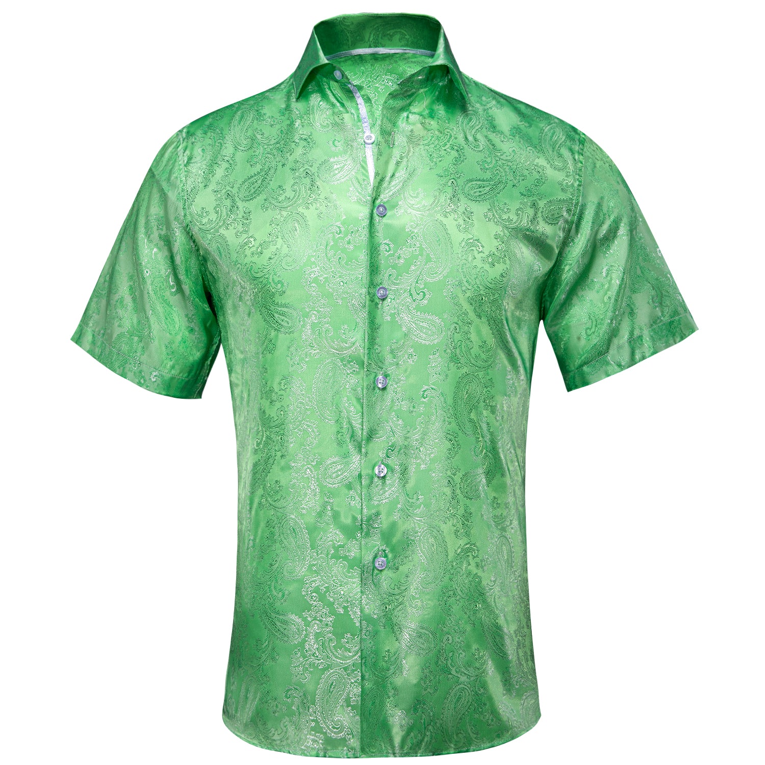 New Fluorescent Green Paisley Silk Men's Short Sleeve Shirt