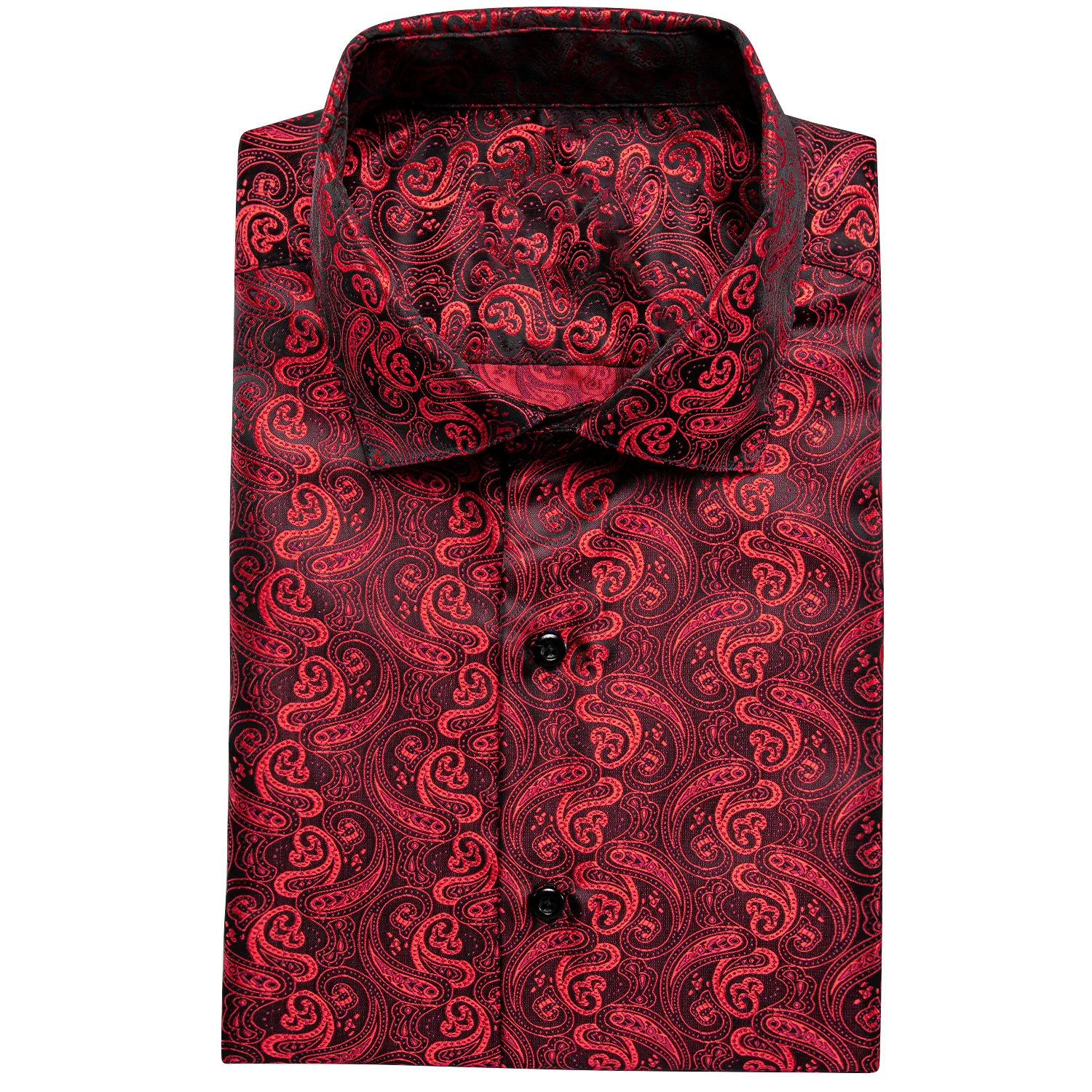 New Red Black Paisley Silk Men's Short Sleeve Shirt