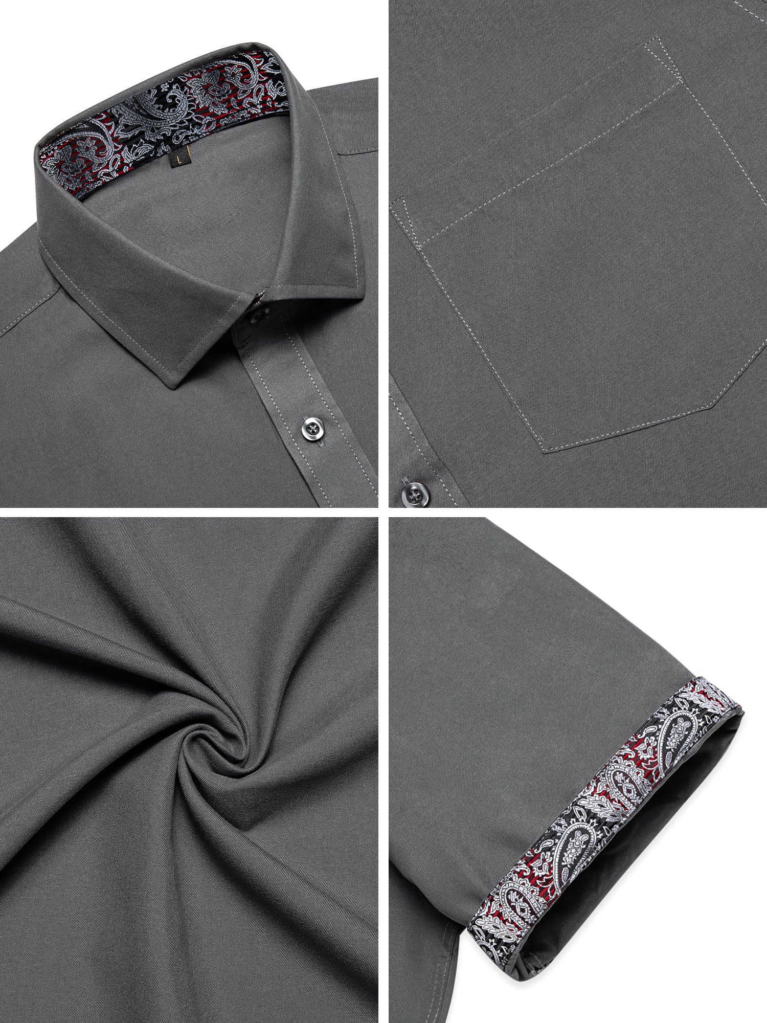 Splicing Style Grey with Silver Paisley Silk Men's Short Sleeve Shirt