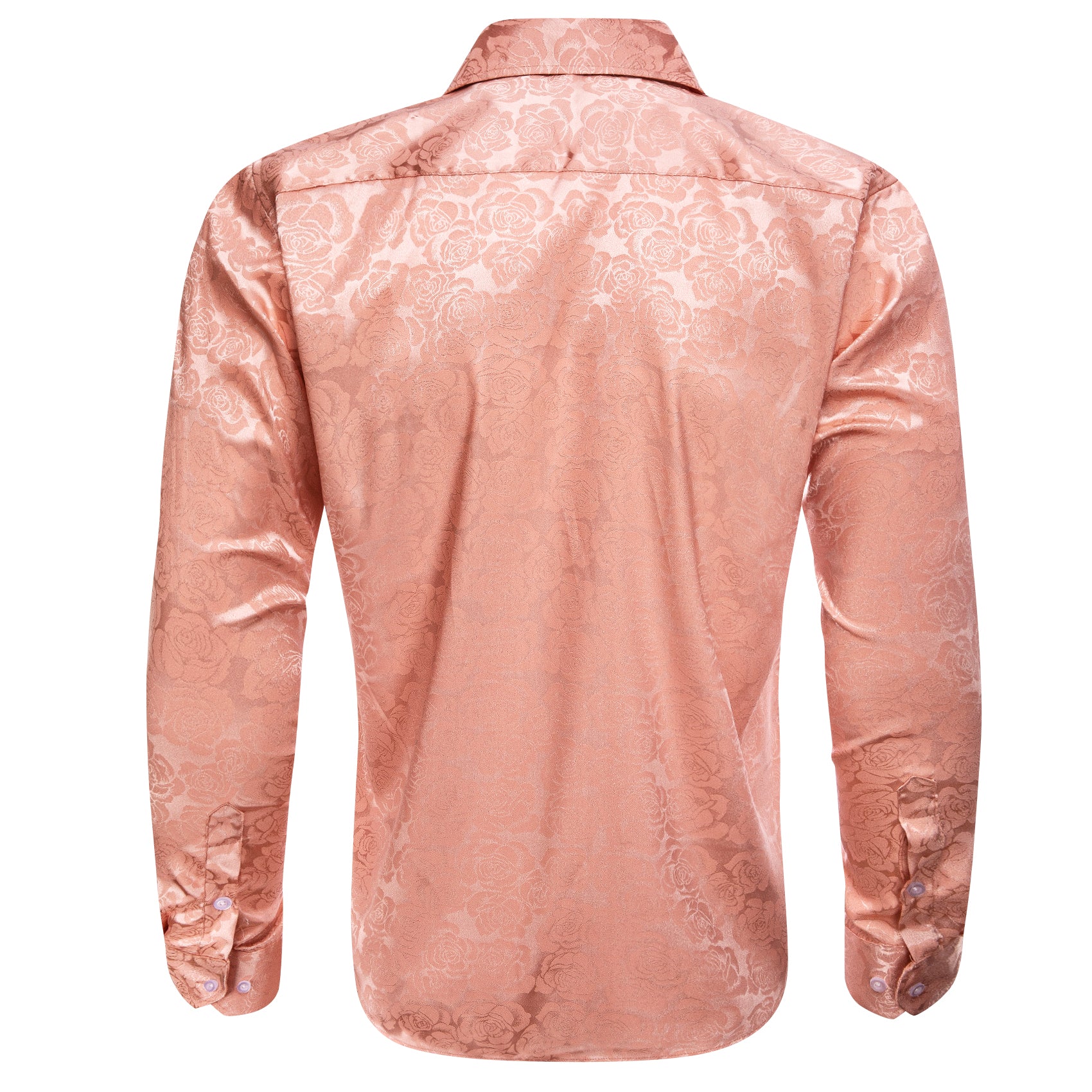 Pale Orange Floral Rose Silk Men's Long Sleeve Shirt