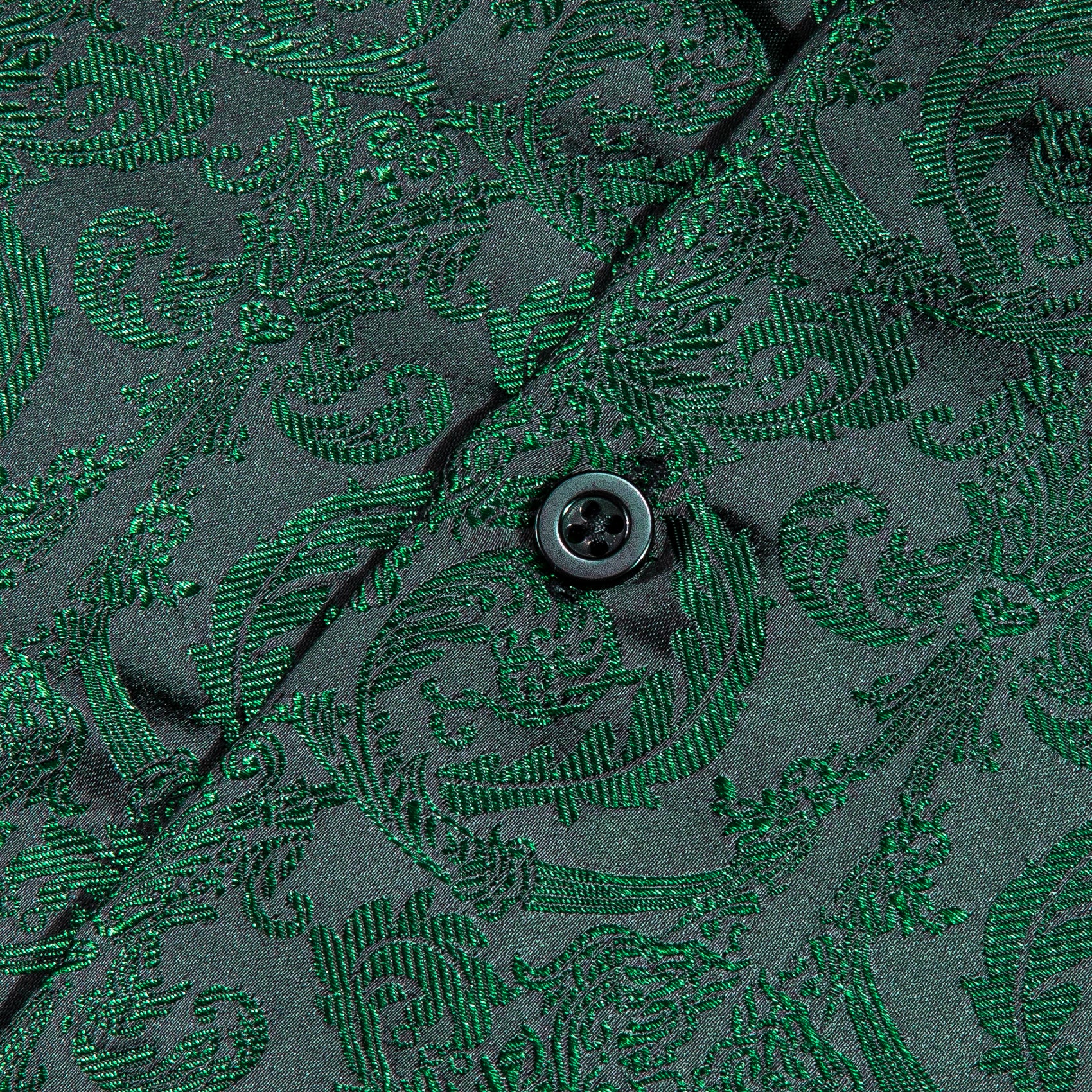 New Dark Green Floral Pattern Silk Men's Long Sleeve Shirt