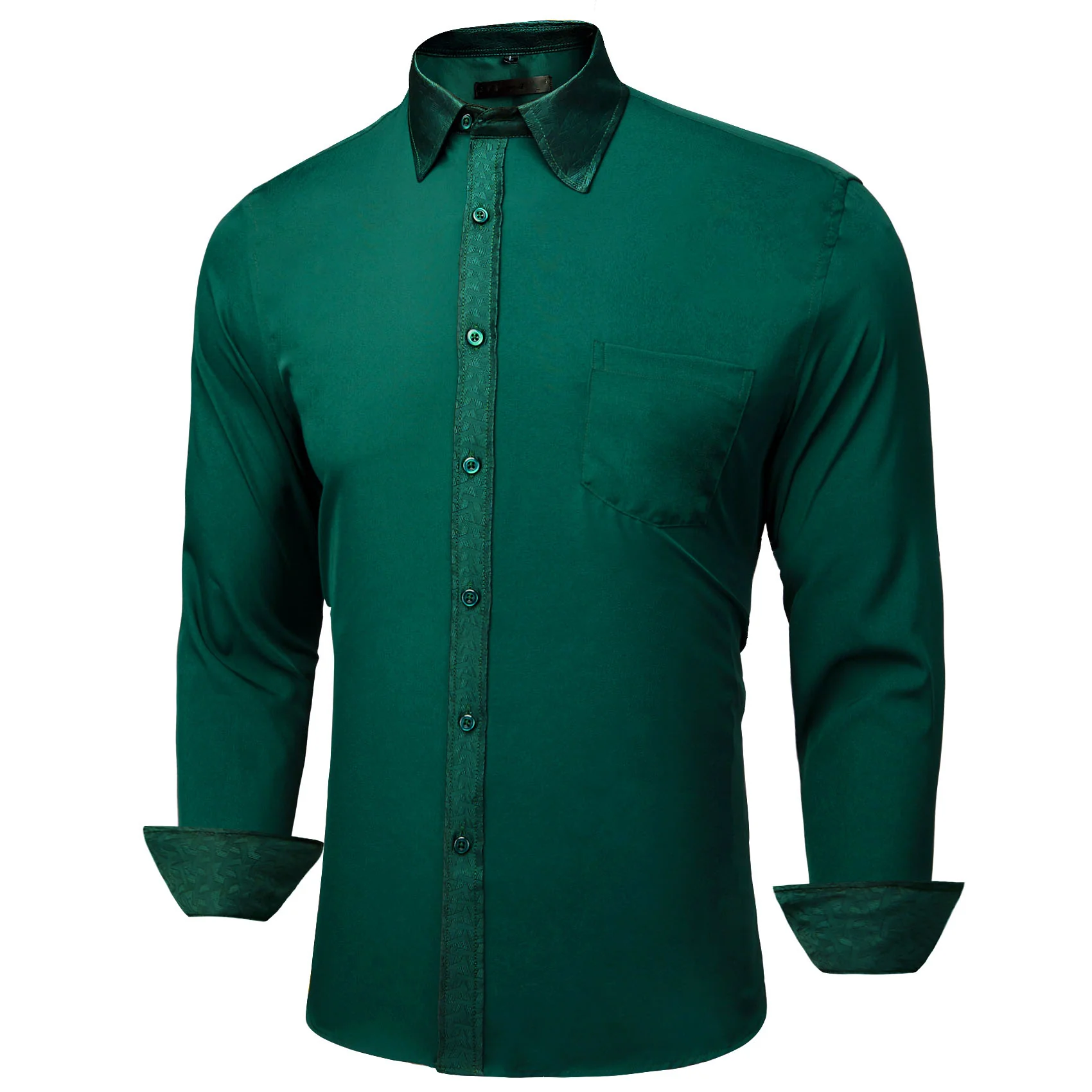 Splicing Style Dark Green with Green Geometric Edge Men's Long Sleeve Shirt