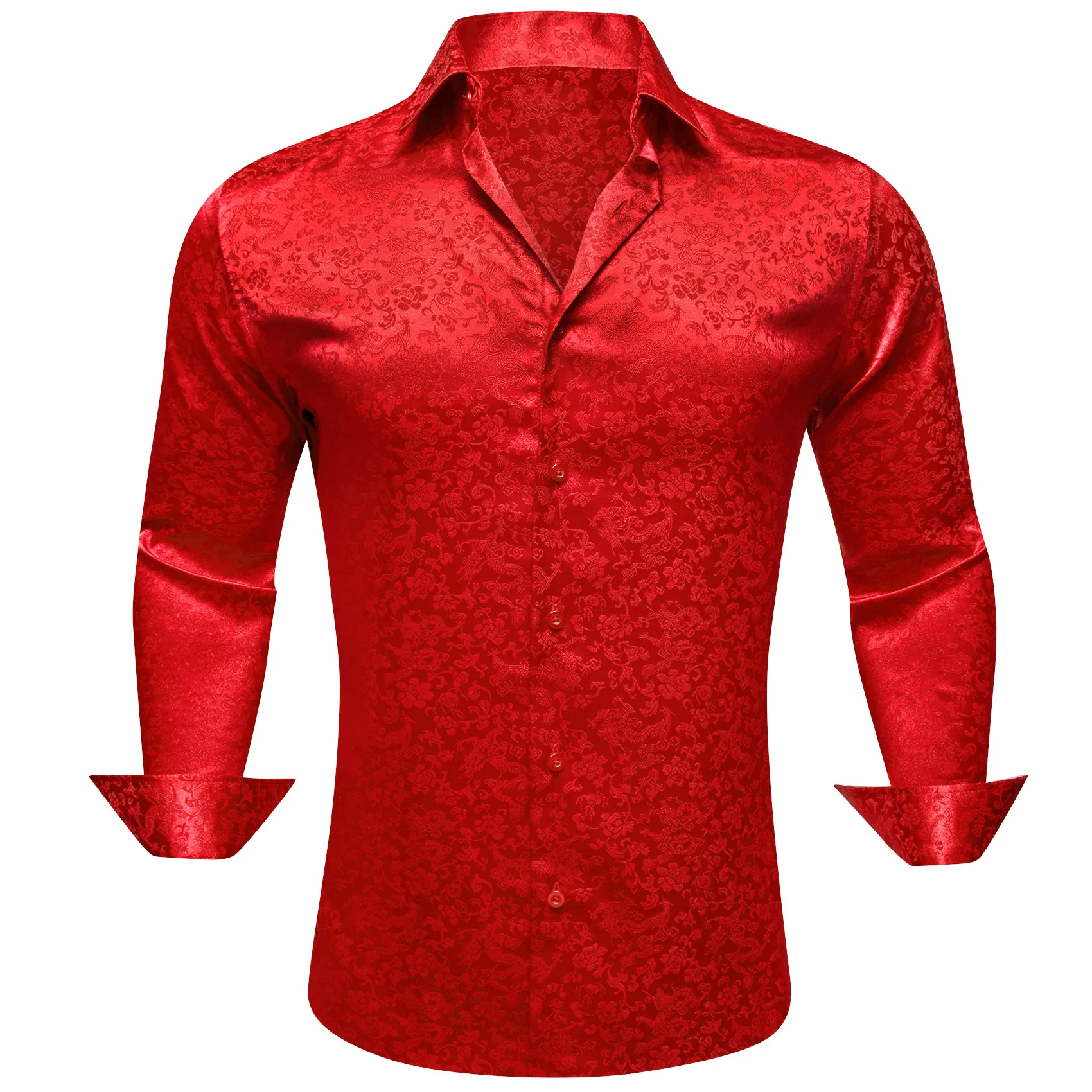 Strong Red Floral Leaf Men's Long Sleeve Shirt