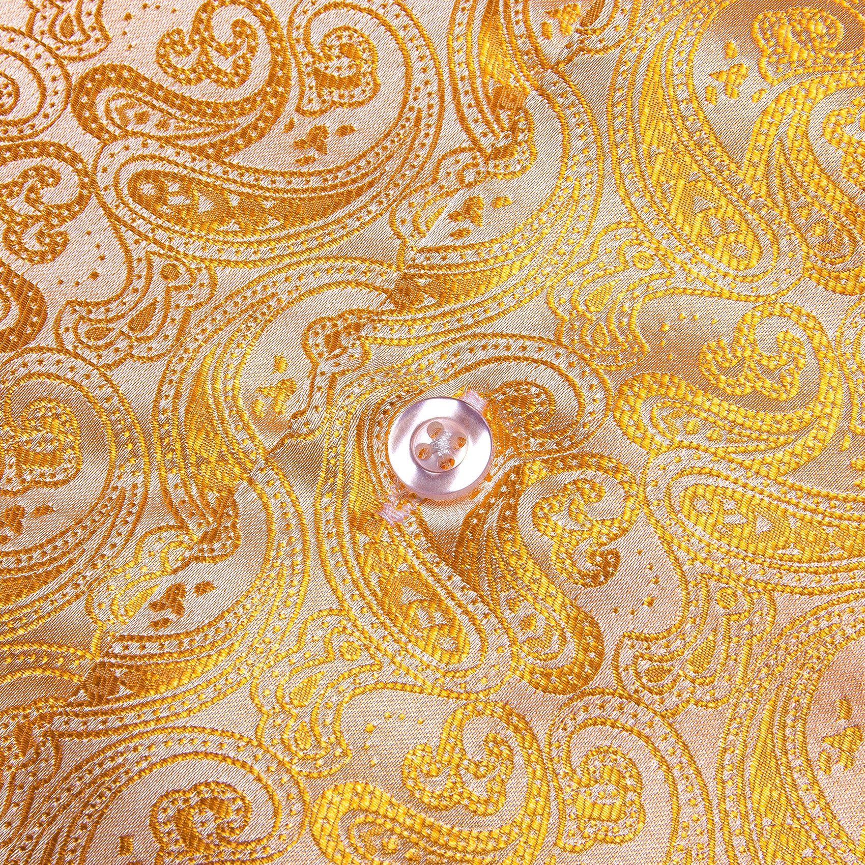 Golden Paisley Pattern Silk Men's Long Sleeve Shirt