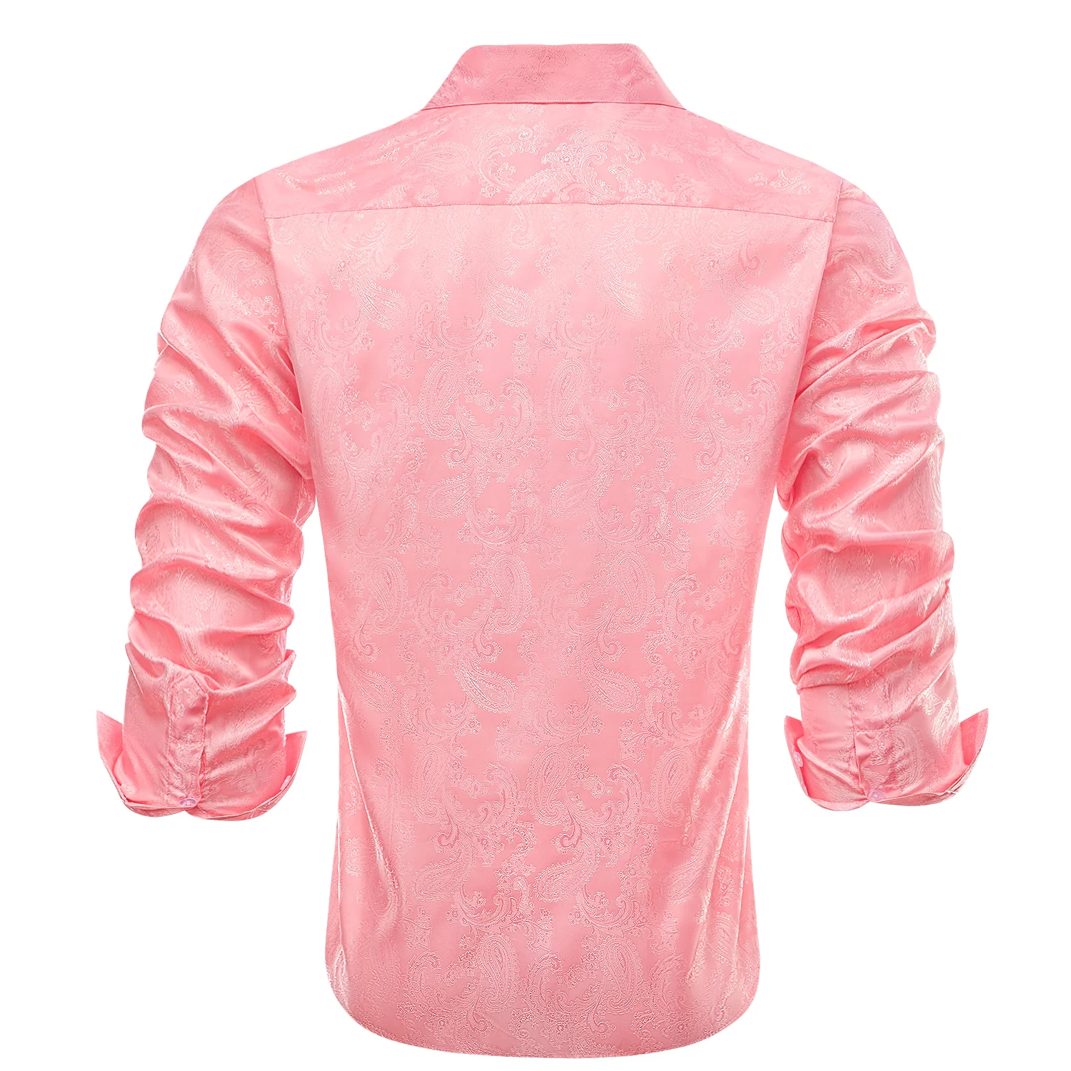 Coral Pink Solid Satin Men's Long Sleeve Shirt