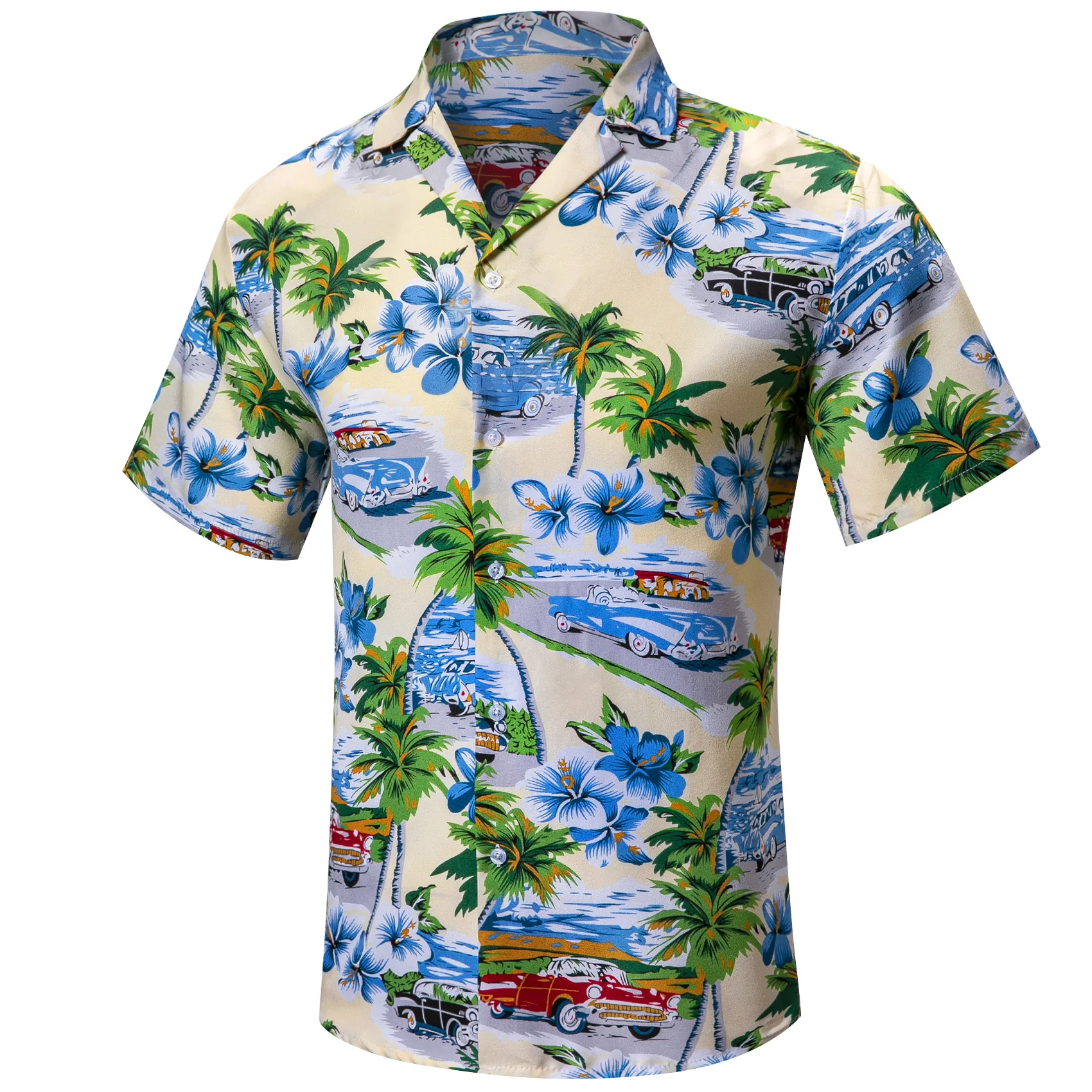 Beige Blue Novelty Men's Short Sleeve Summer Shirt