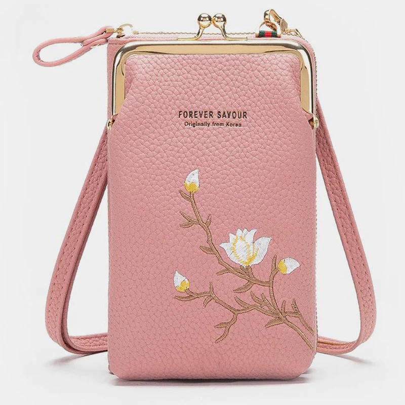 Multi-Slot Elegant Floral Embroidery Crossbody PhoneBag