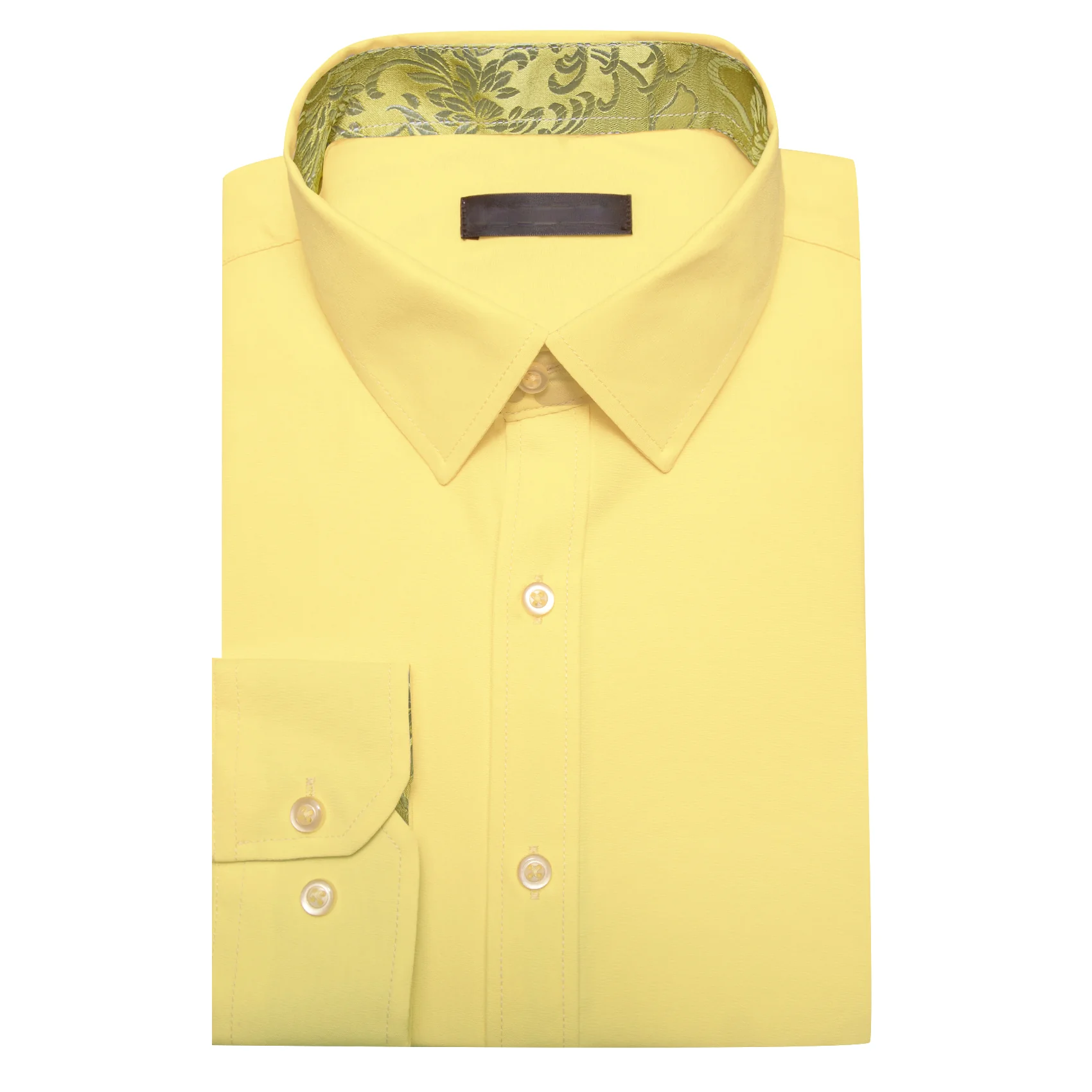 Splicing Style Baby Yellow with White Yellow Floral Edge Men's Long Sleeve Shirt