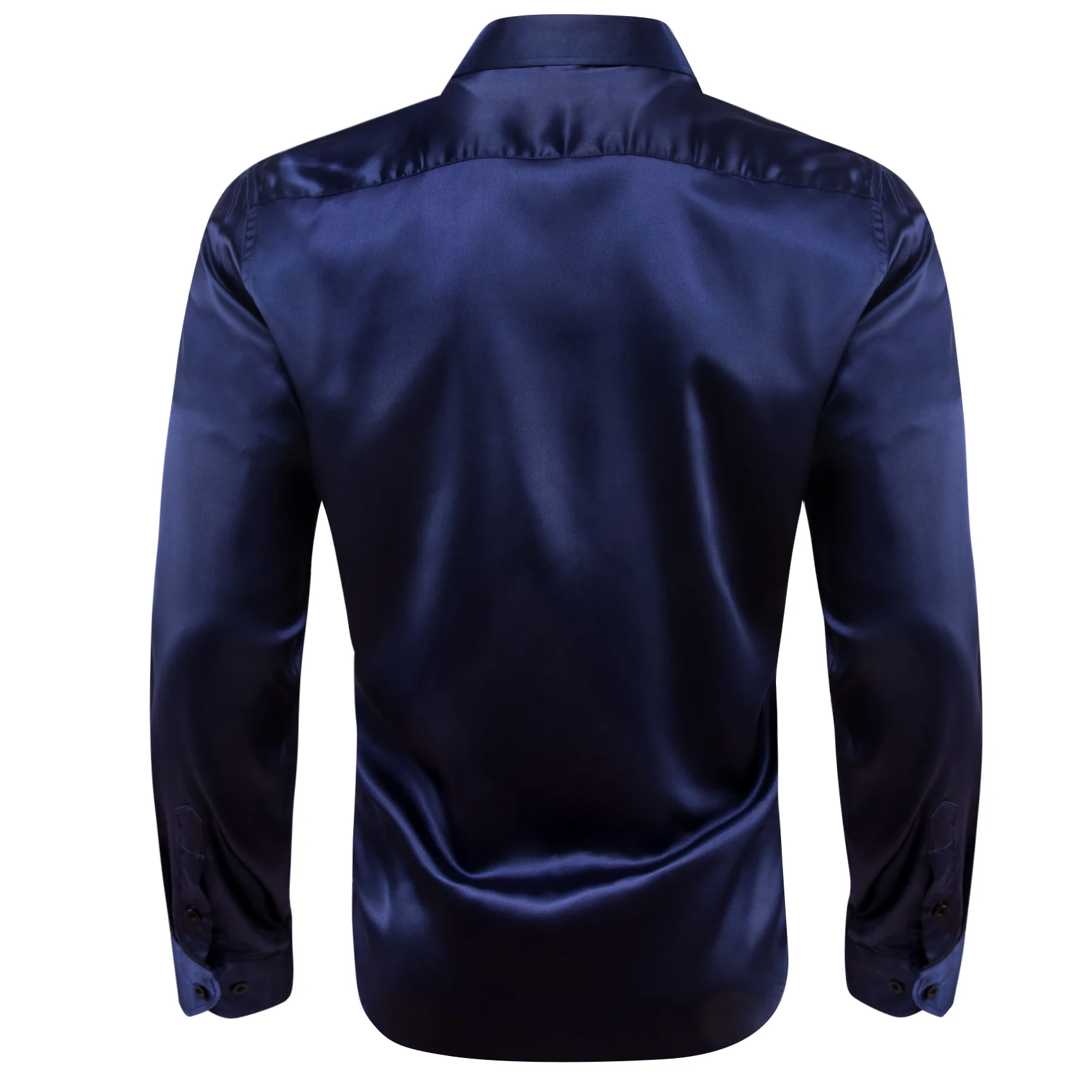 Navy Blue Solid Silk Men's Long Sleeve Shirt