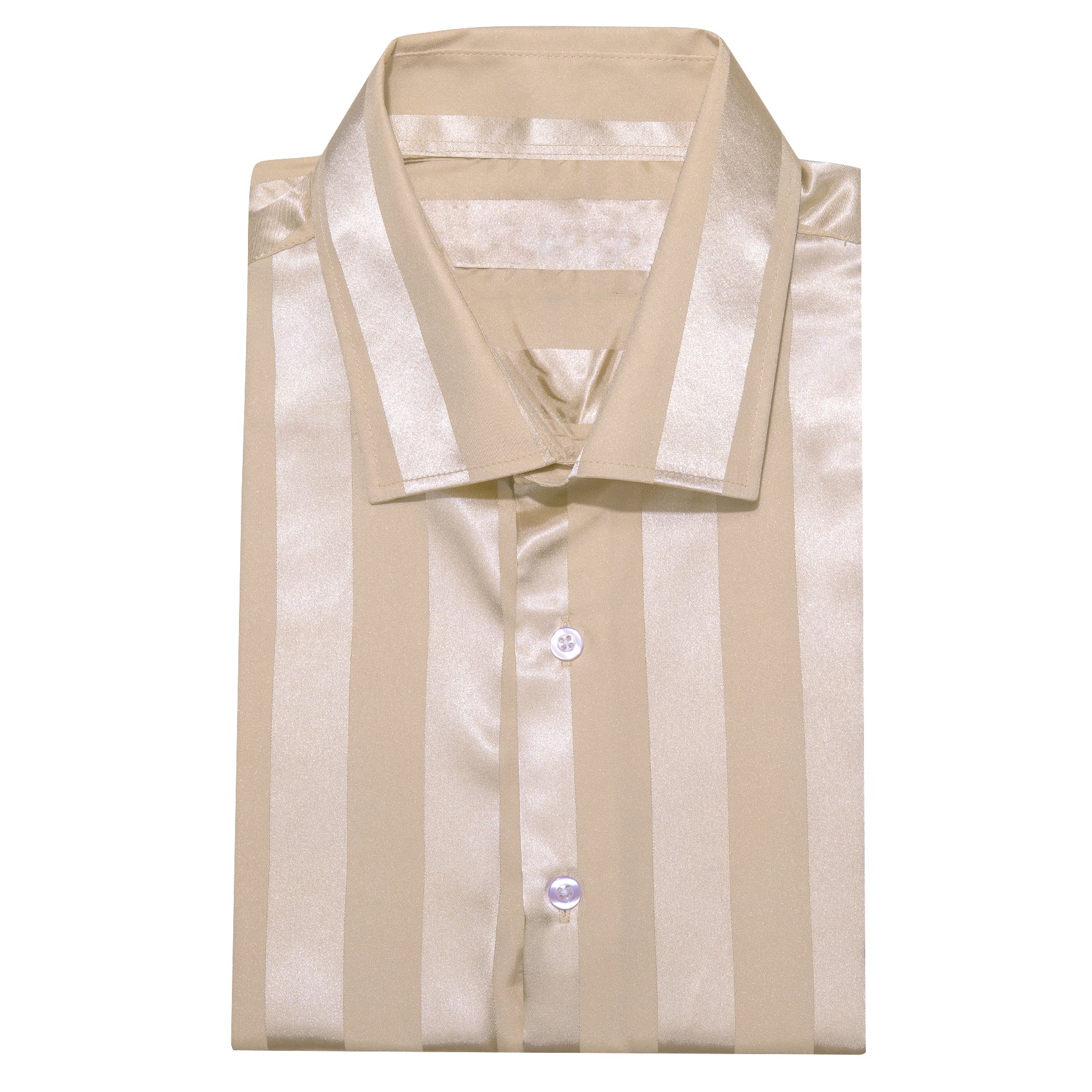 Beige Striped Shiny Satin Men's Long Sleeve Shirt