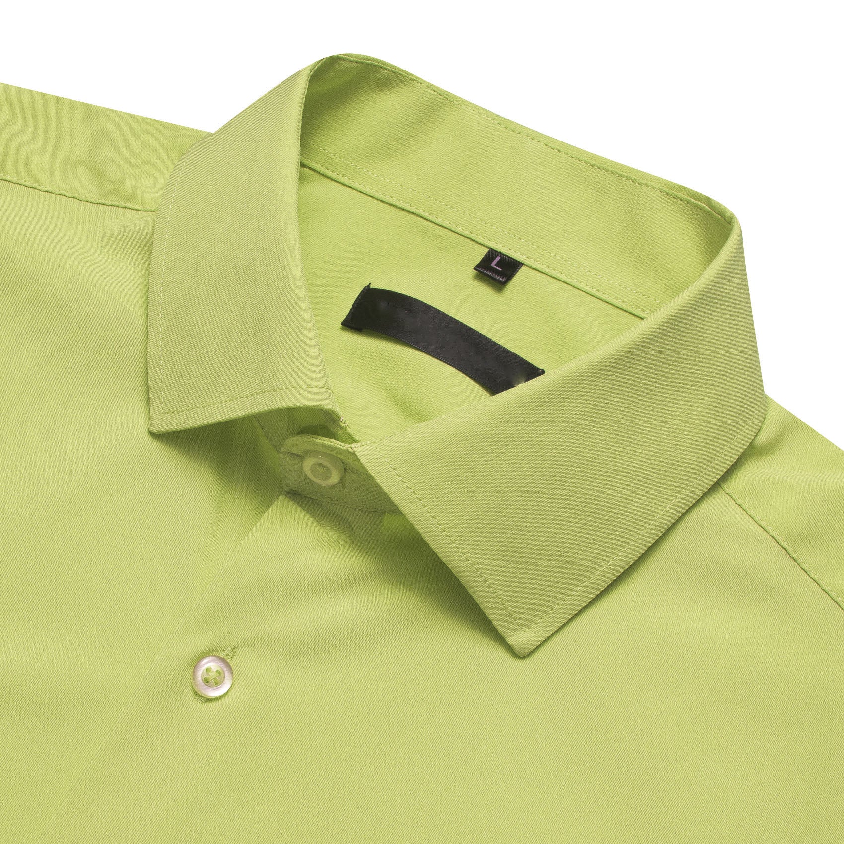 Yellow Green Solid Silk Men's Long Sleeve Shirt