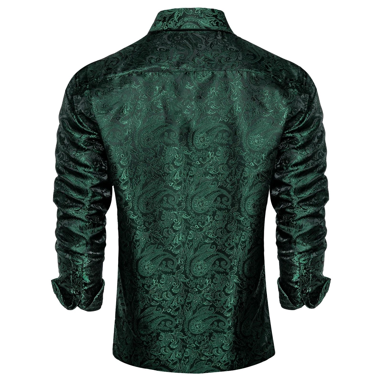 Dark Green Paisley Pattern Silk Men's Long Sleeve Shirt