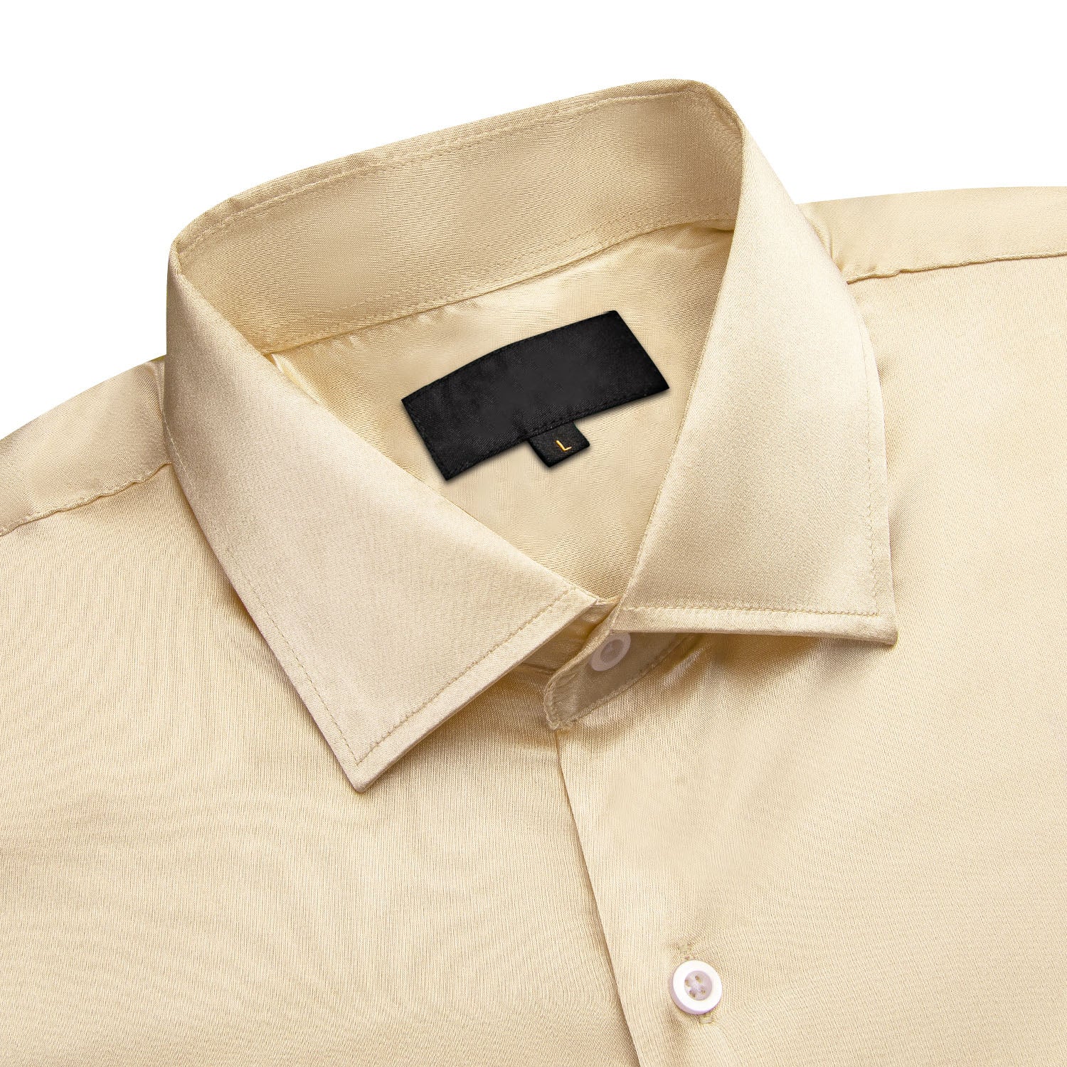 Beige Solid Satin Silk Men's Long Sleeve Business Shirt