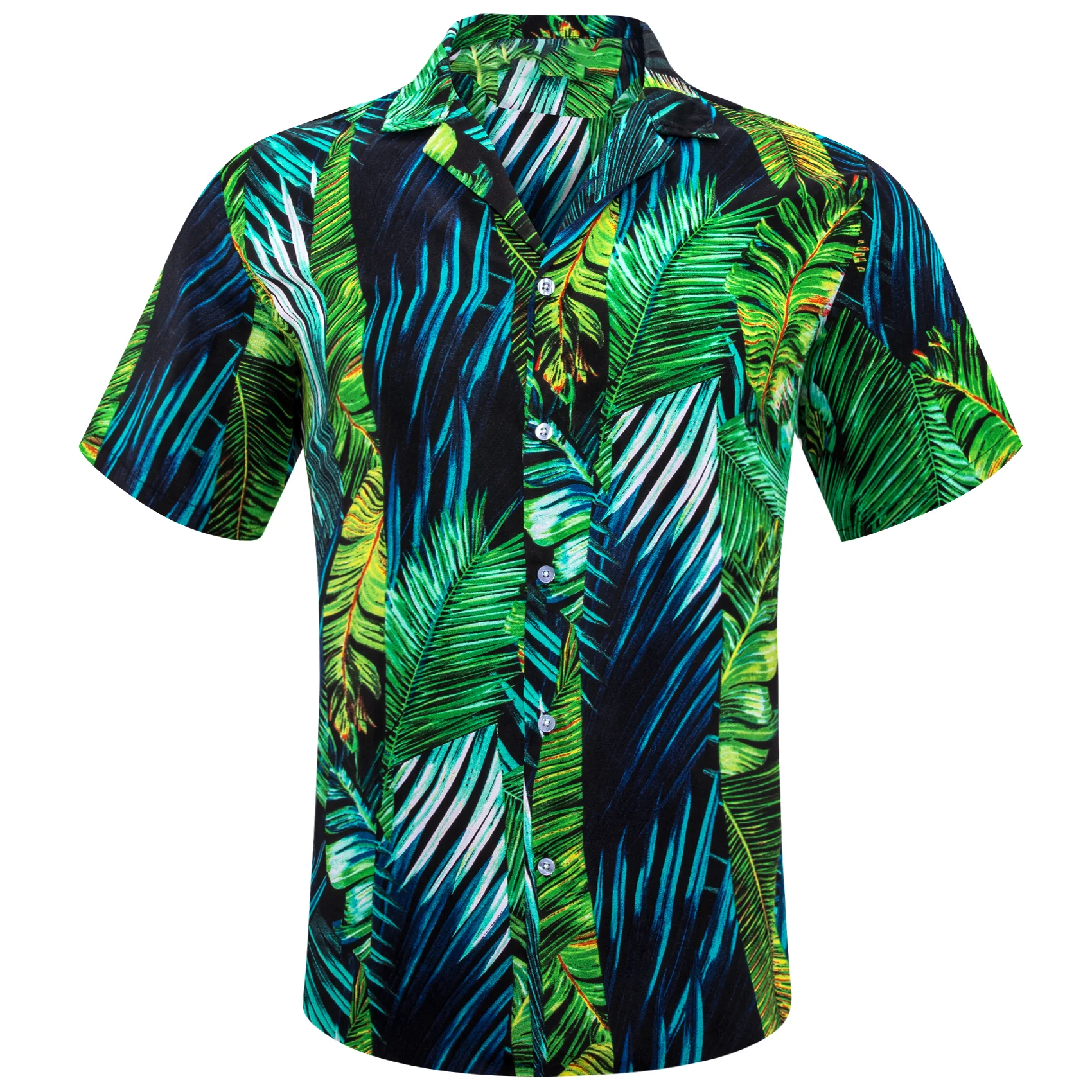 Emerald Green Leaves Novelty Men's Short Sleeve Summer Shirt