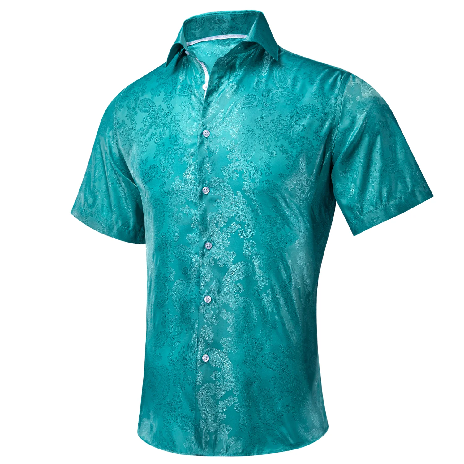 New Lake Blue Paisley Silk Men's Short Sleeve Shirt