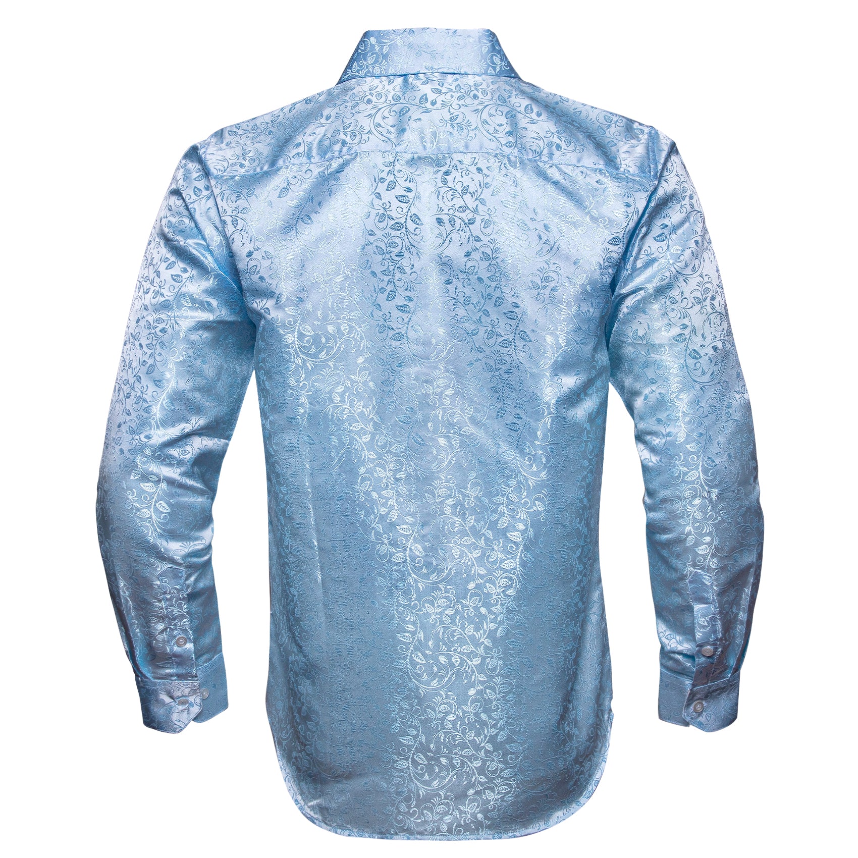 Baby Blue Floral Pattern Silk Men's Long Sleeve Shirt