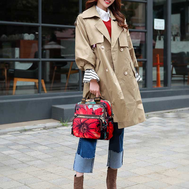 Multifunctional Waterproof Flower Printing Backpack Floral Diaper Bag Crossbody Bag