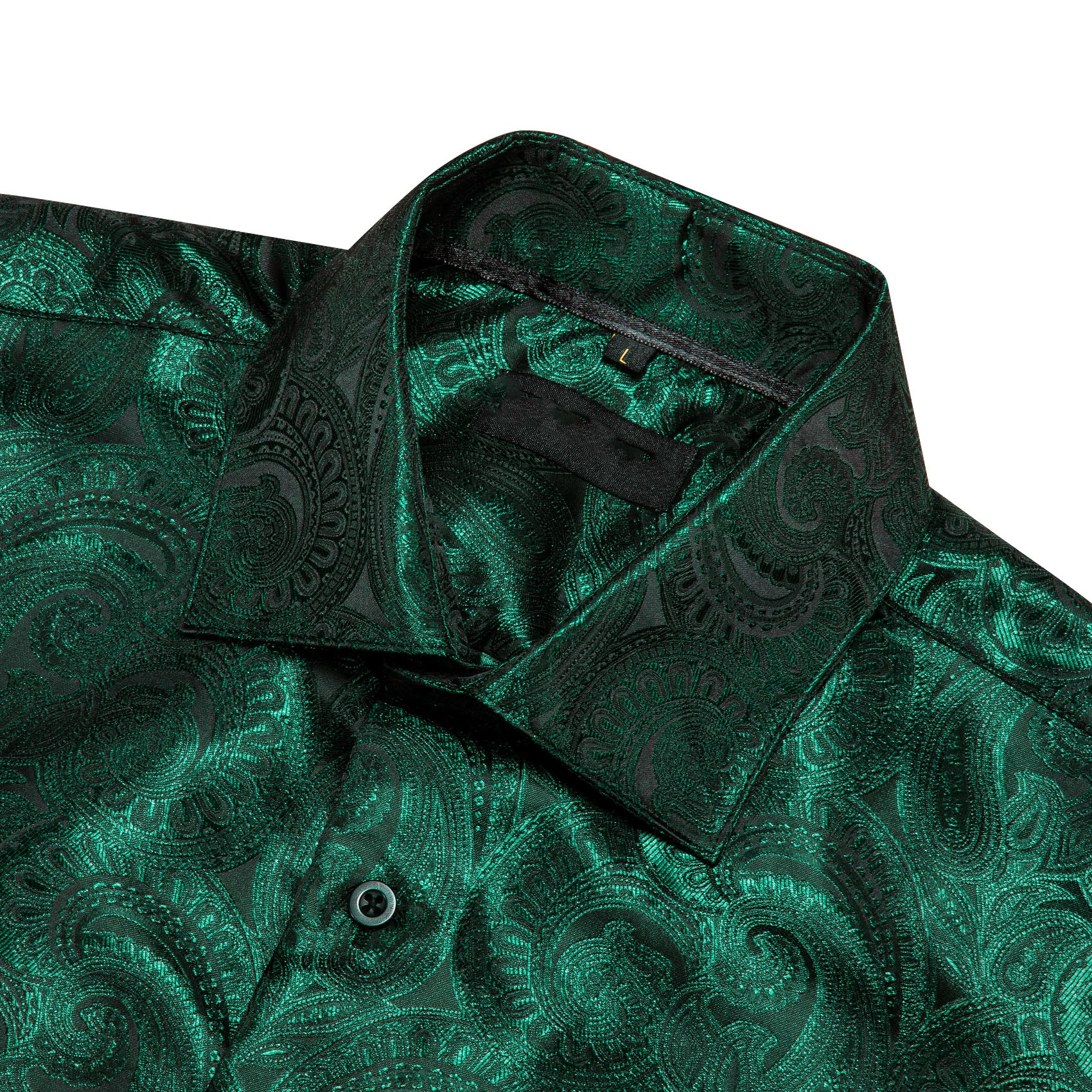 New Luxury Green Paisley Pattern Silk Men's Long Sleeve Shirt