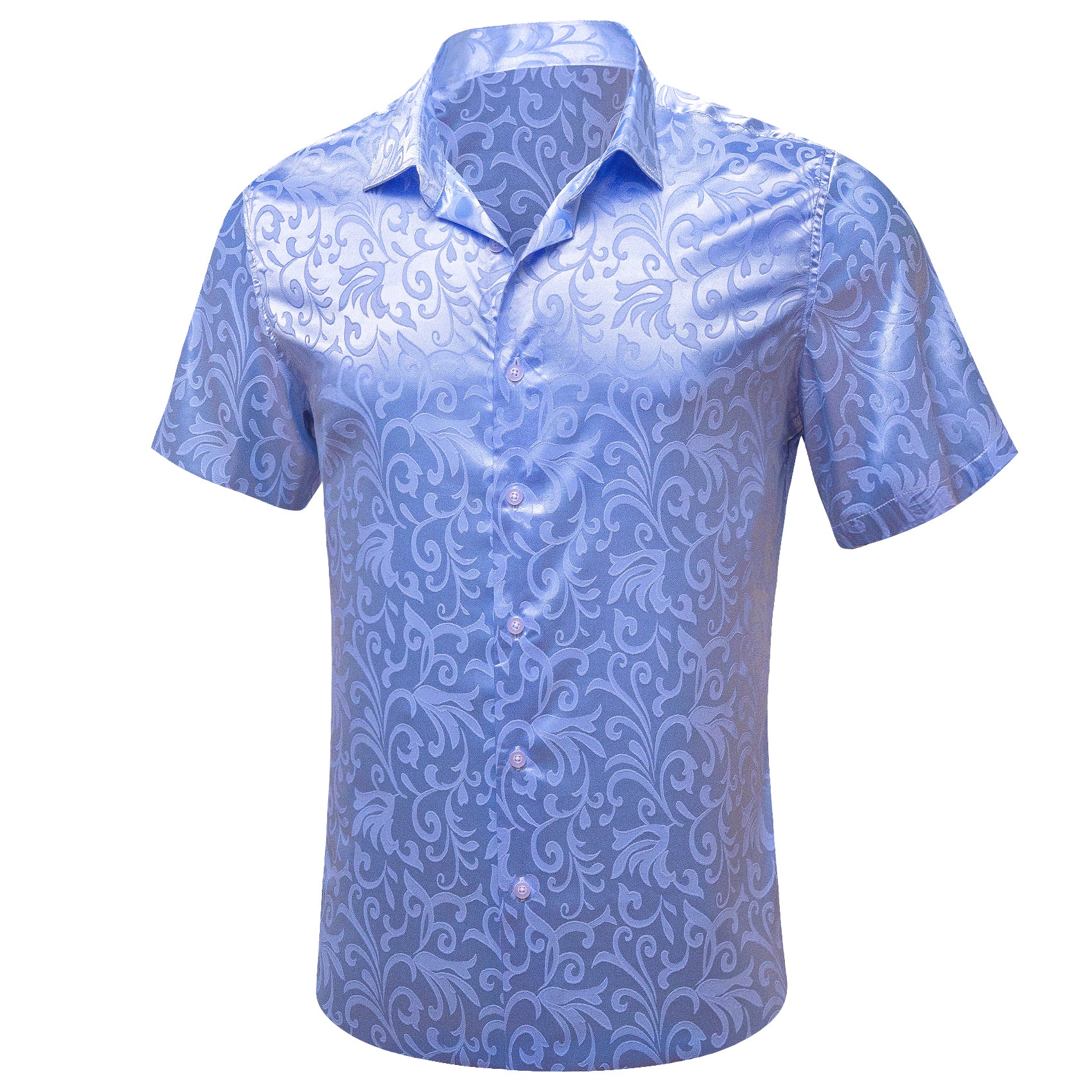 Blue Floral Silk Men Short Sleeve Shirt